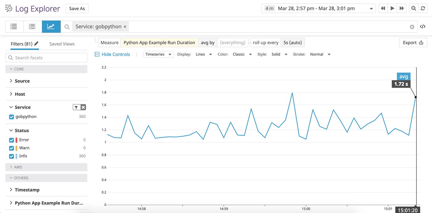 Datadog log analytics for Python logs custom JSON attribute for run duration Datadog log analytics for Python logs custom JSON attribute for run duration