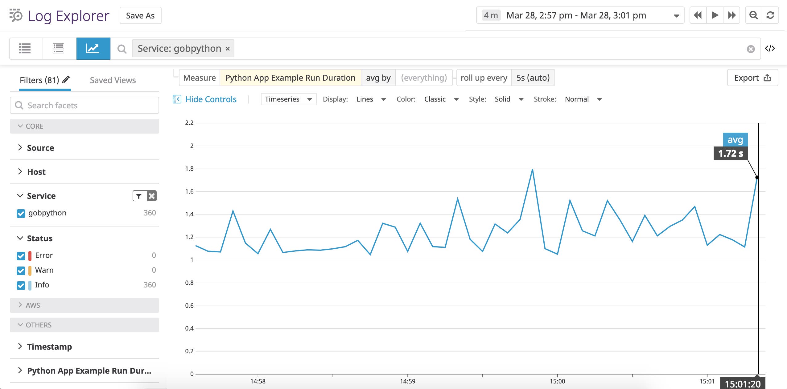 Datadog log analytics for Python logs custom JSON attribute for run duration Datadog log analytics for Python logs custom JSON attribute for run duration