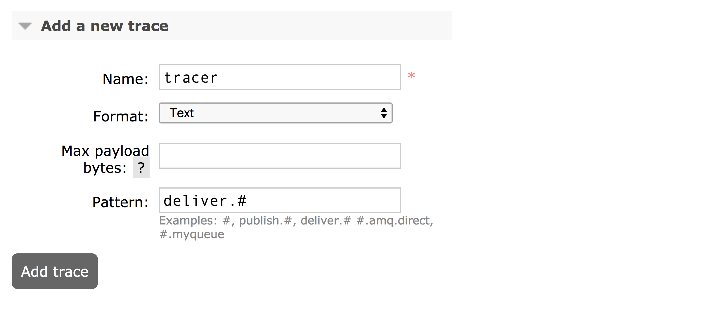 RabbitMQ monitoring tools - Create a trace in the management UI