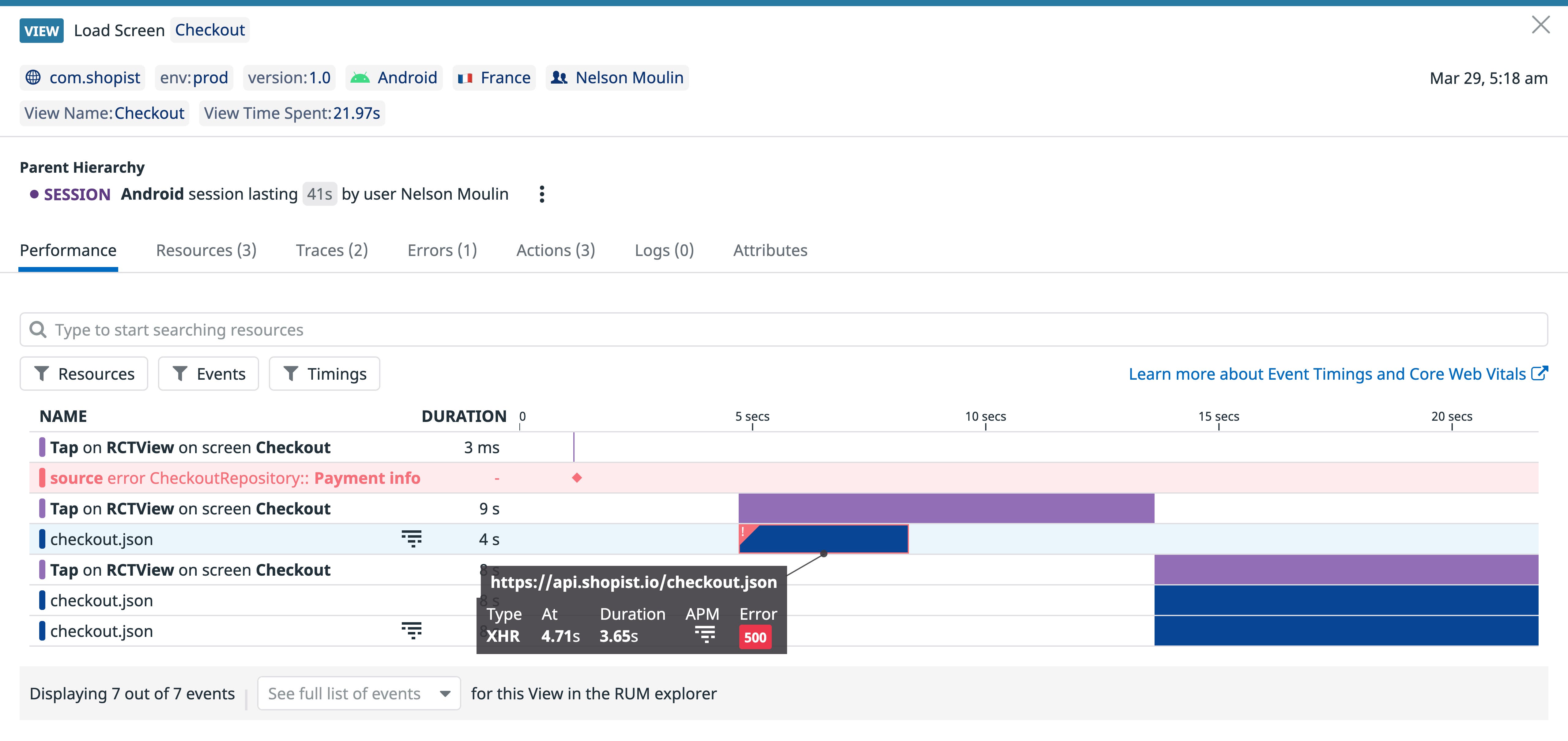 React Native monitoring - The side panel in the Views tab of the RUM Explorer. React Native monitoring - The side panel in the Views tab of the RUM Explorer.