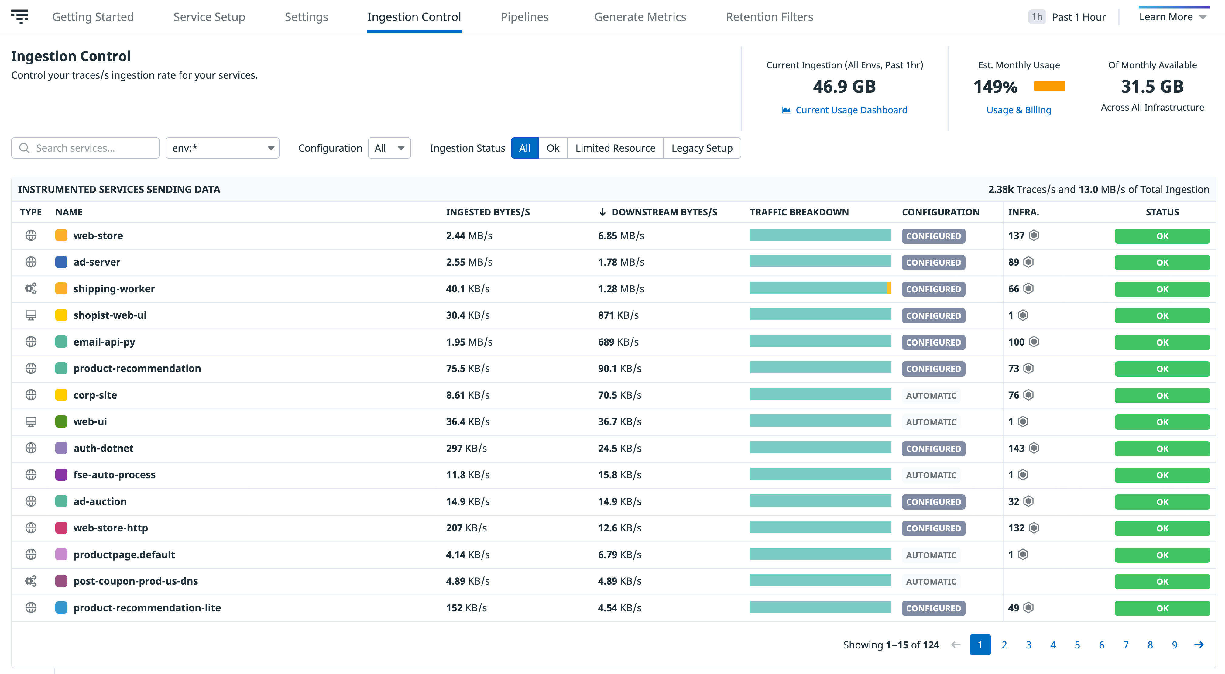 Datadog Distributed Tracing ingestion controls