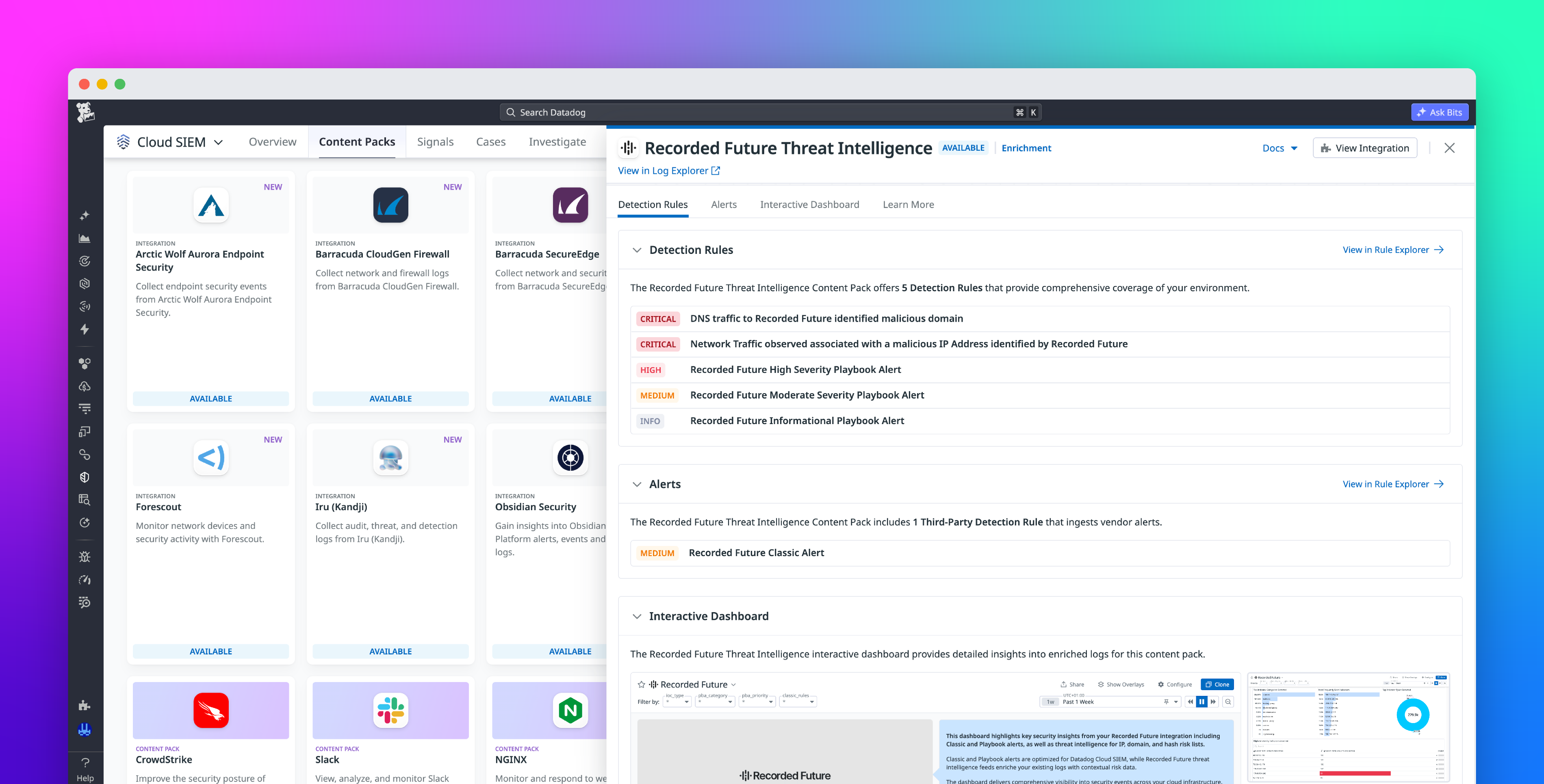 Integrate Recorded Future threat intelligence with Datadog Cloud SIEM