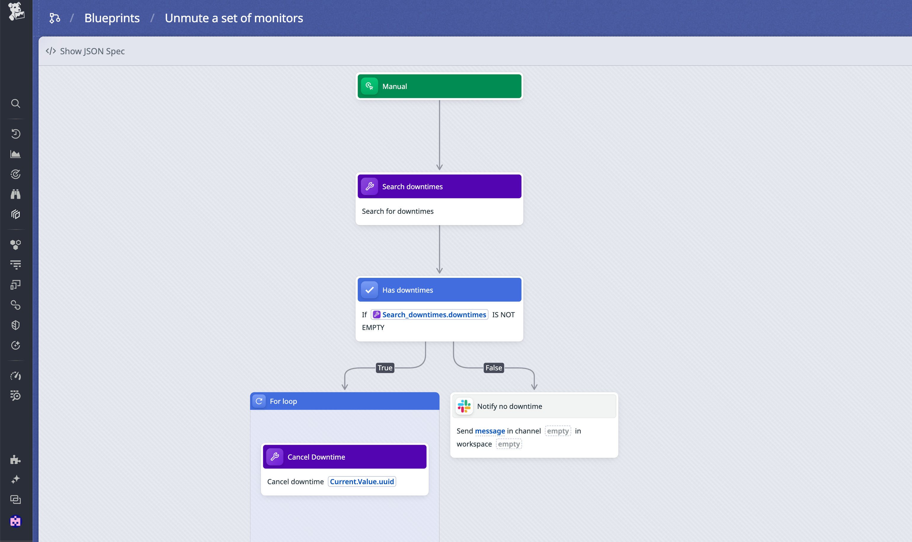 View of the Unmute a Set of Monitors blueprint