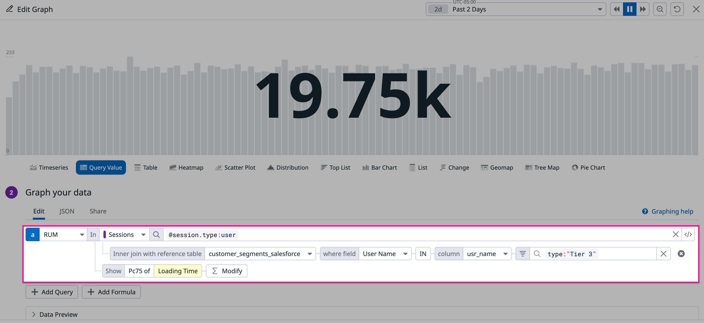 A screenshot showing the creation of a metric widget for a dashboard using the Salesforce customer Reference Table data.