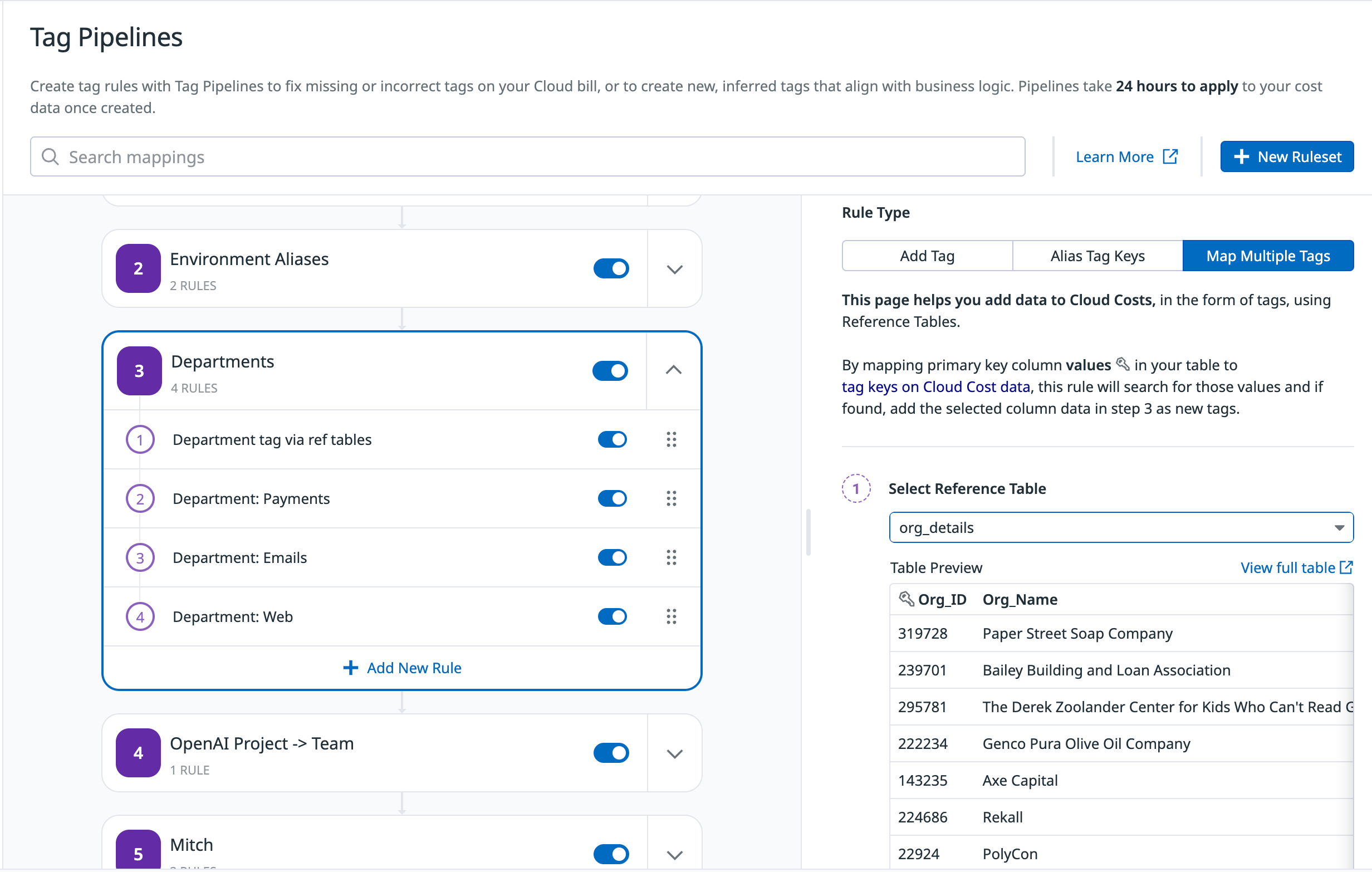 Apply relevant tags to cost data with Reference Tables.