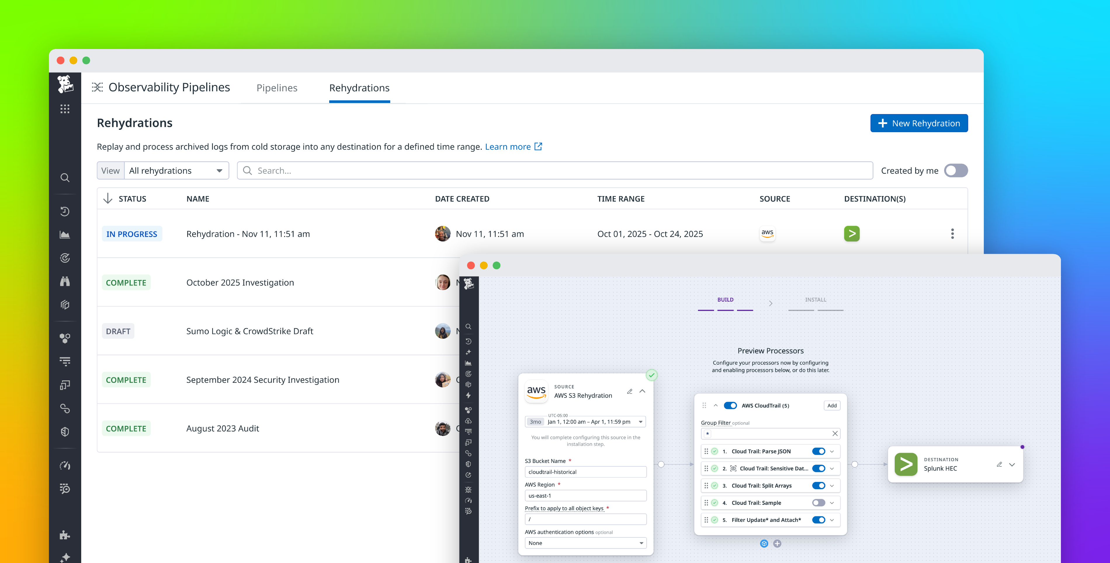 Rehydrate archived logs in any SIEM or logging vendor with Observability Pipelines