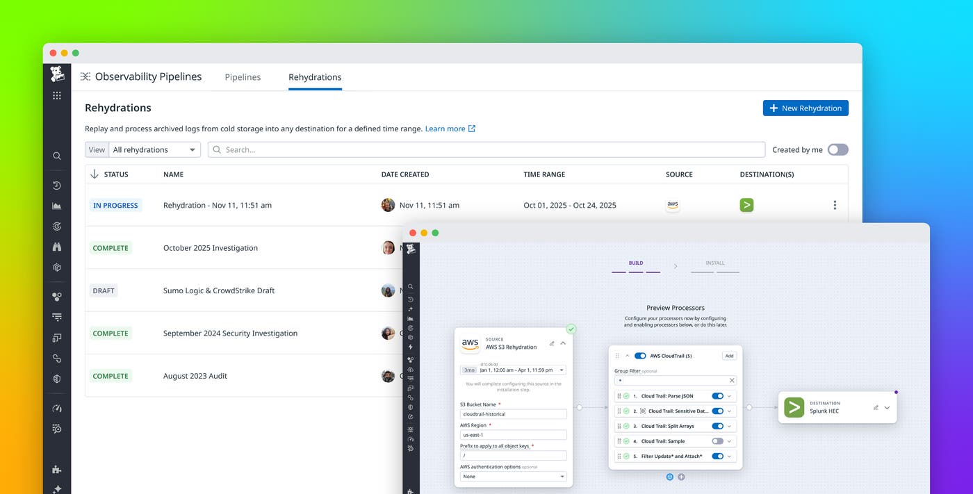 Rehydrate archived logs in any SIEM or logging vendor with Observability Pipelines Rehydrate archived logs in any SIEM or logging vendor with Observability Pipelines