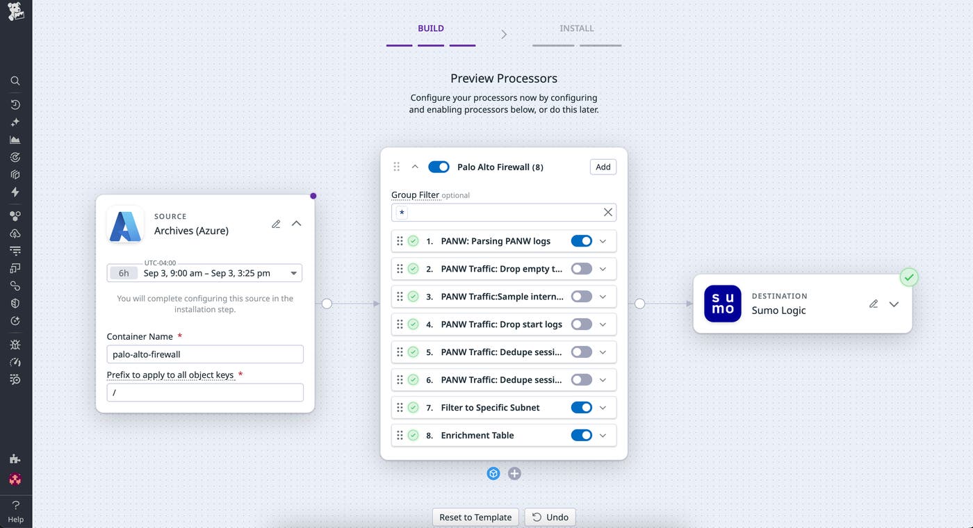 Rehydrate archived Palo Alto Firewall Traffic logs with Observability Pipelines. Rehydrate archived Palo Alto Firewall Traffic logs with Observability Pipelines.