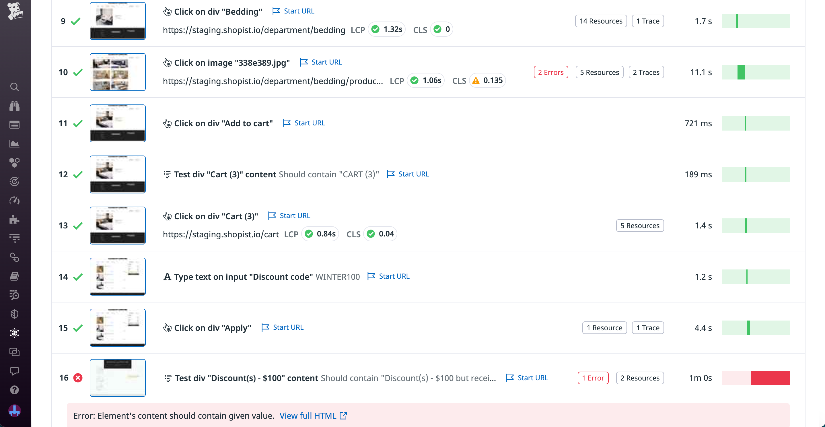 Access related information—such as resources, traces, and CI pipeline details—for each step of your runs.