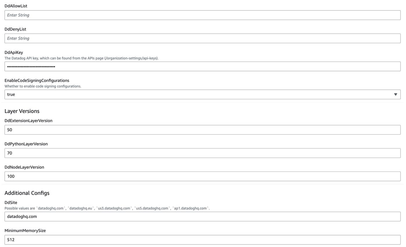 Deploy the AWS CloudFormation stack to configure instrumented functions. Deploy the AWS CloudFormation stack to configure instrumented functions.