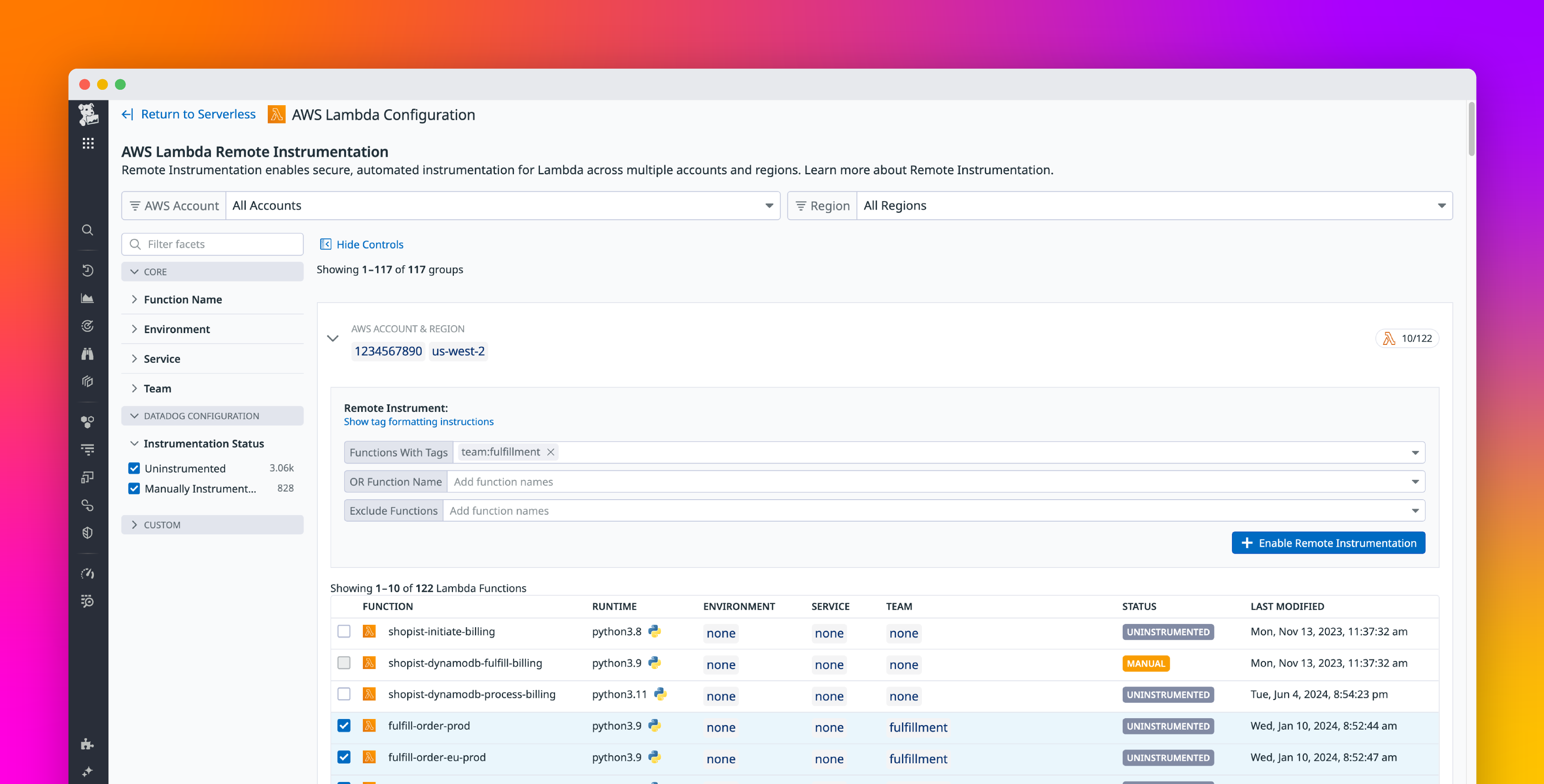 Instrument your AWS Lambda fleet with remote bulk instrumentation