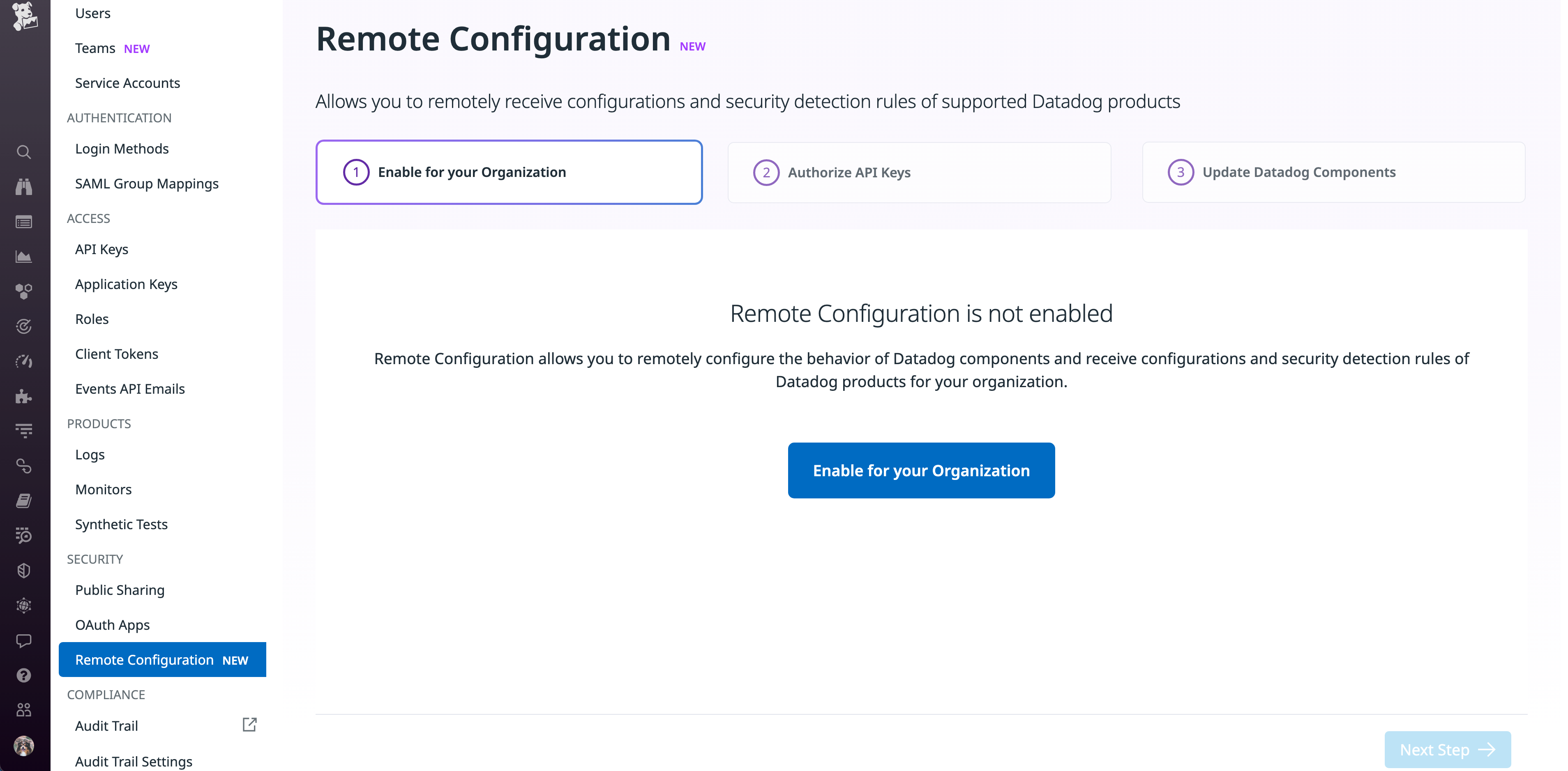 Enable Remote Configuration for your organization
