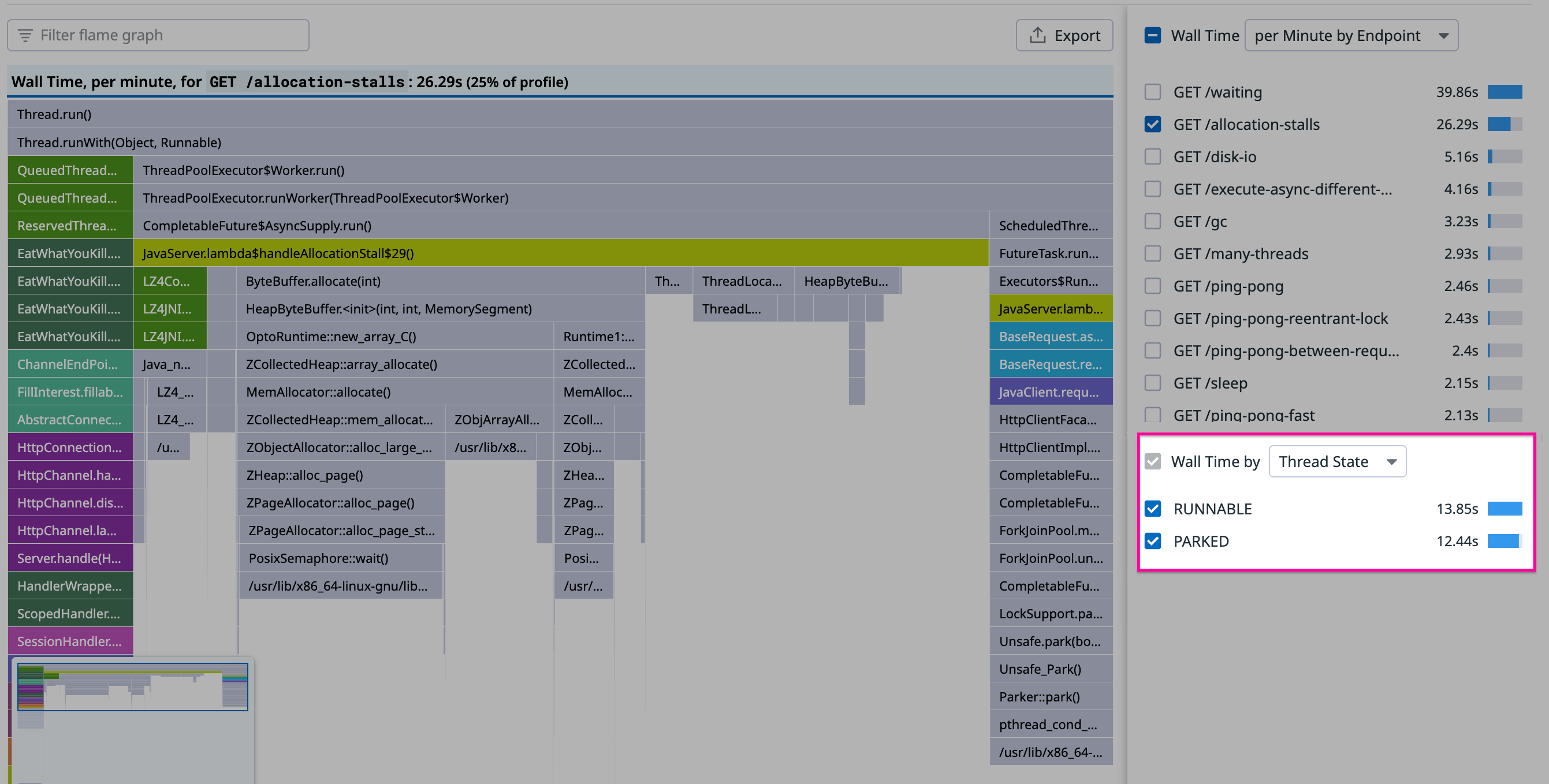 Flame graph before change shows sizeable parked wall time
