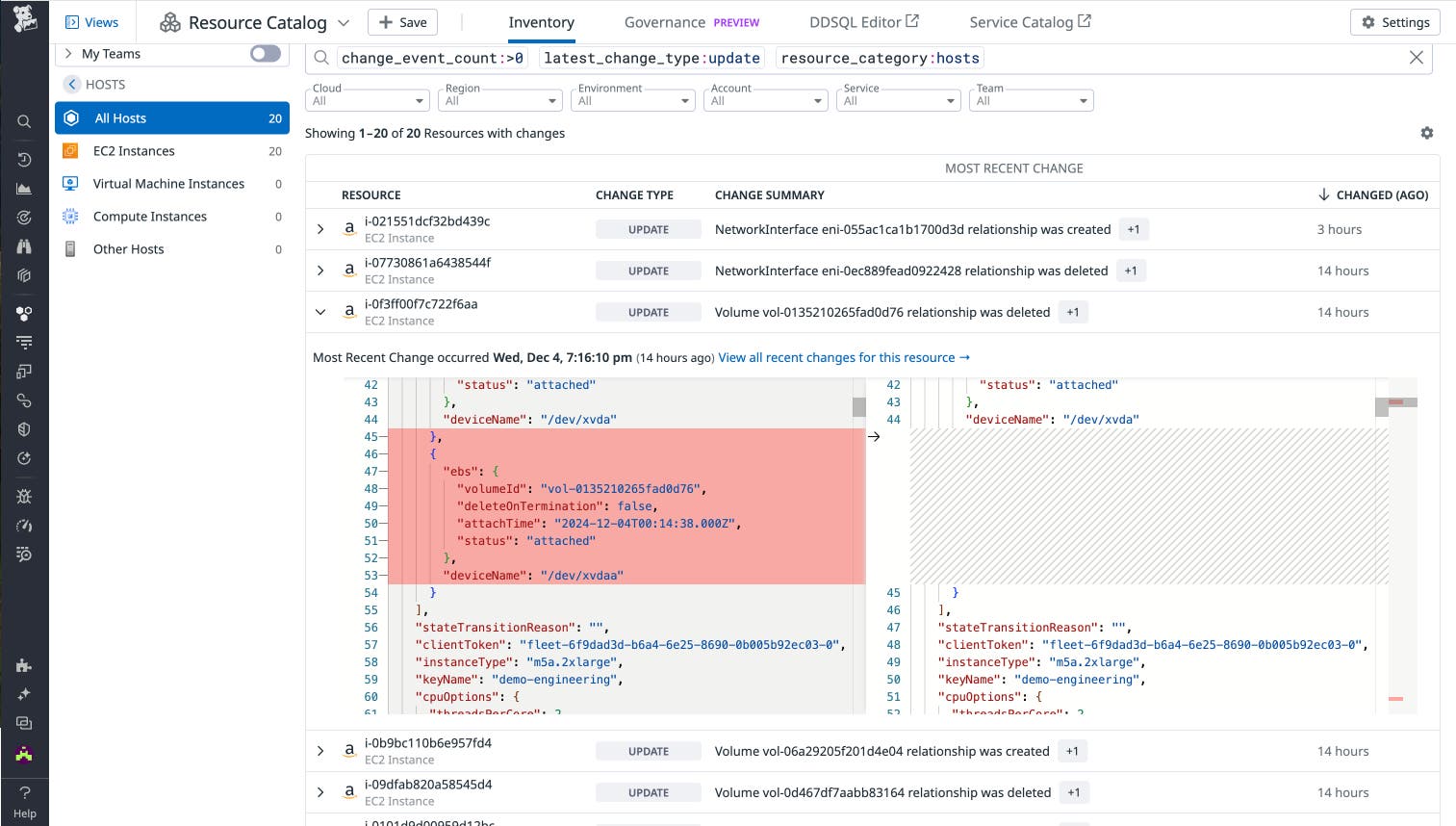 EBS volume change in EC2 instance displayed in Resource Changes tab EBS volume change in EC2 instance displayed in Resource Changes tab