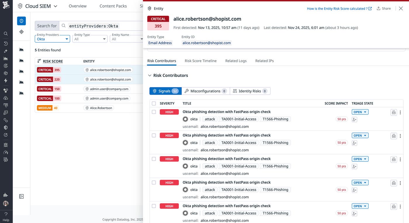 Use the Entity Side Panel to review an Okta entity's context and risk score breakdown. Use the Entity Side Panel to review an Okta entity's context and risk score breakdown.