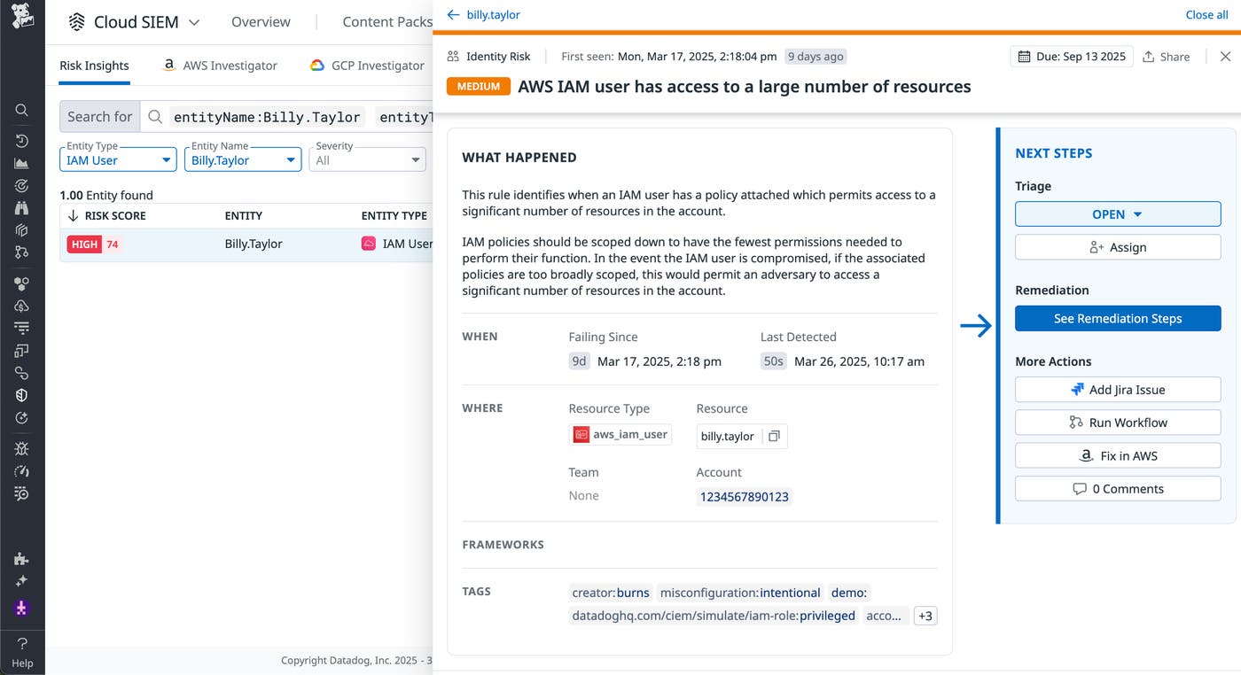 Identify risky misconfigurations in cloud environments with Datadog Cloud SIEM Risk Insights Identify risky misconfigurations in cloud environments with Datadog Cloud SIEM Risk Insights