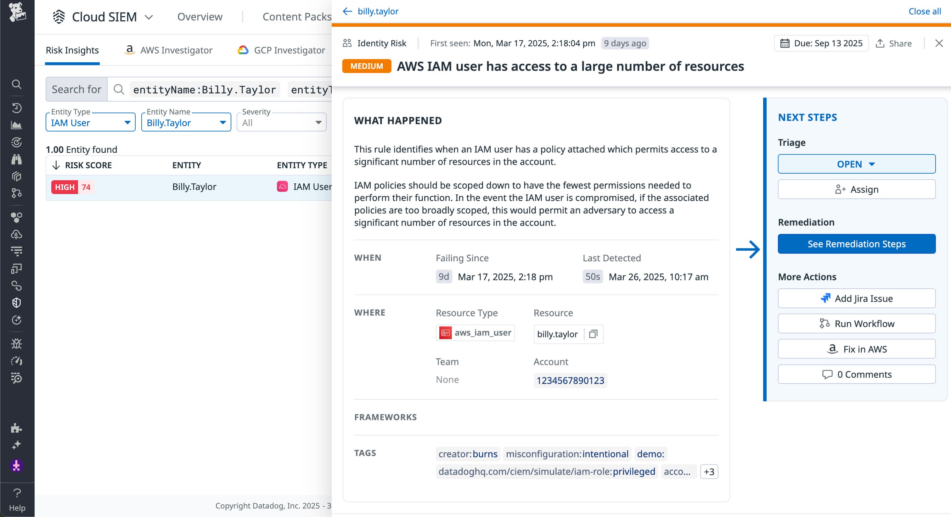 Identify risky misconfigurations in cloud environments with Datadog Cloud SIEM Risk Insights Identify risky misconfigurations in cloud environments with Datadog Cloud SIEM Risk Insights