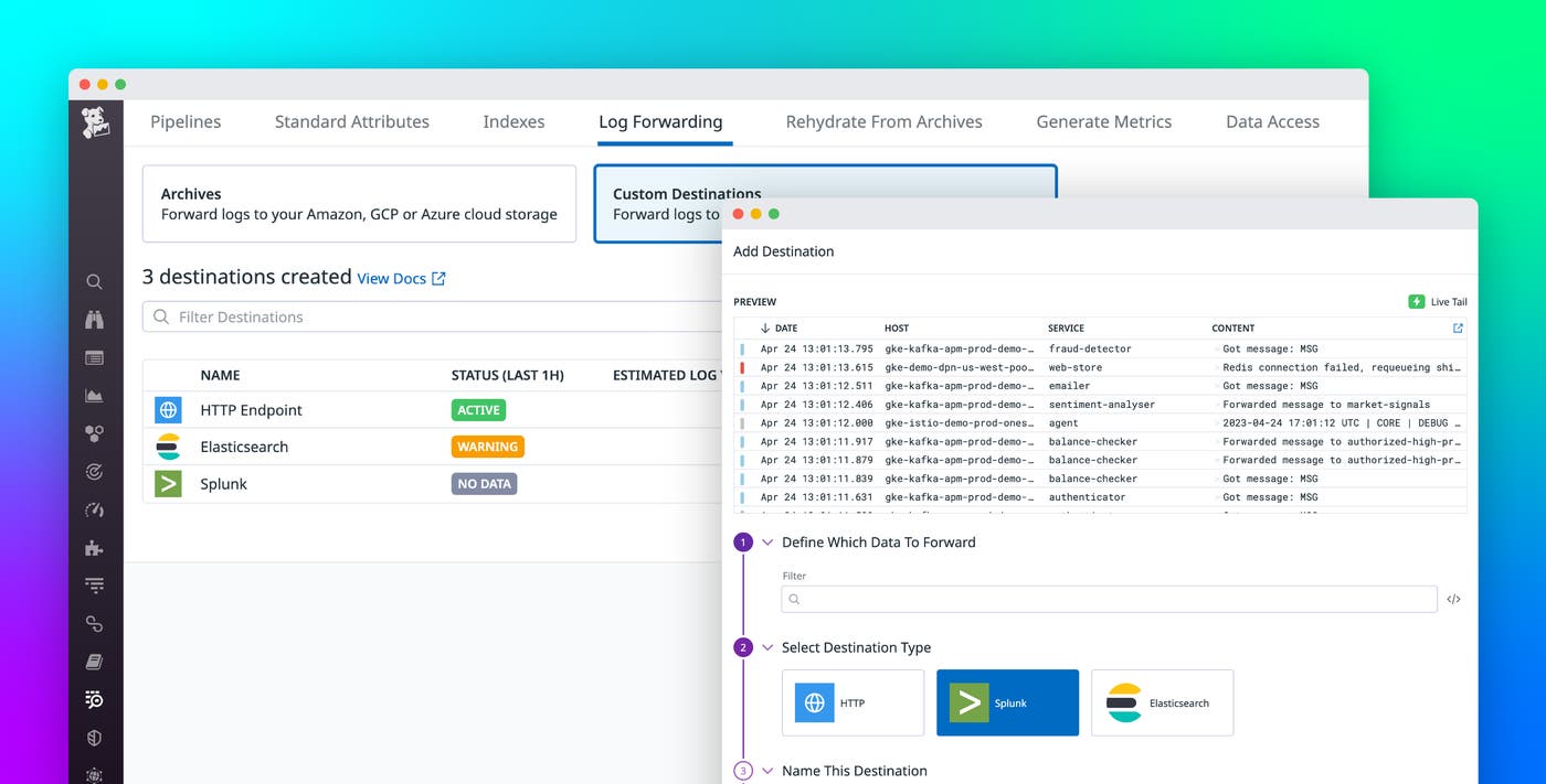 Route logs to third-party systems with Datadog Log Forwarding Route logs to third-party systems with Datadog Log Forwarding