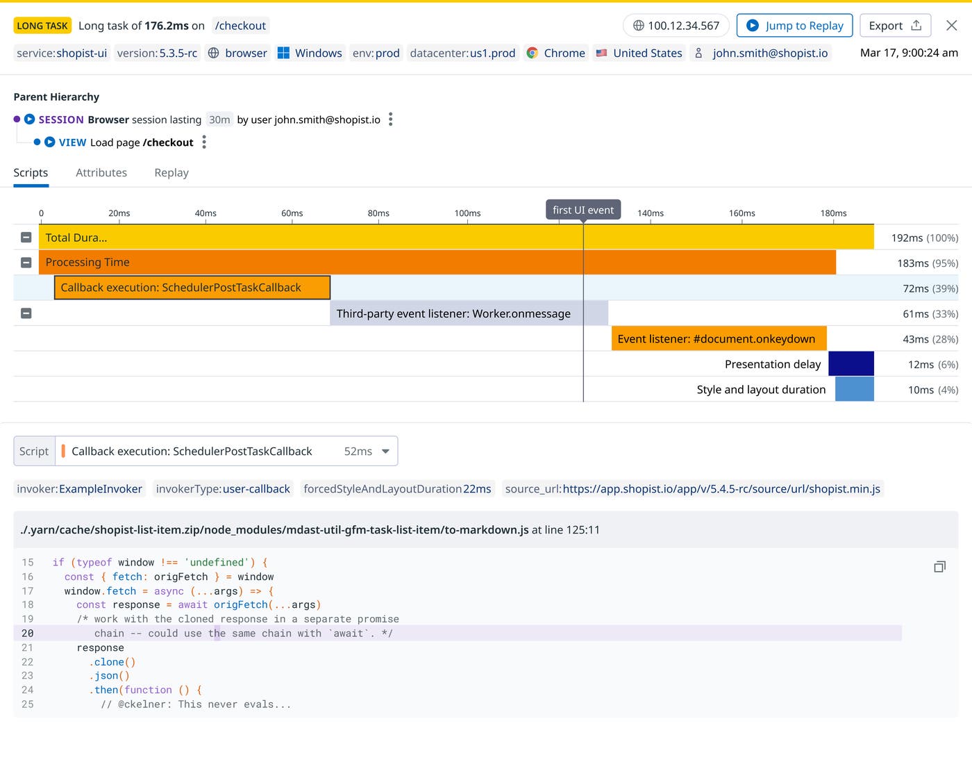 Long-task information about the checkout task for a shopping service. Long-task information about the checkout task for a shopping service.