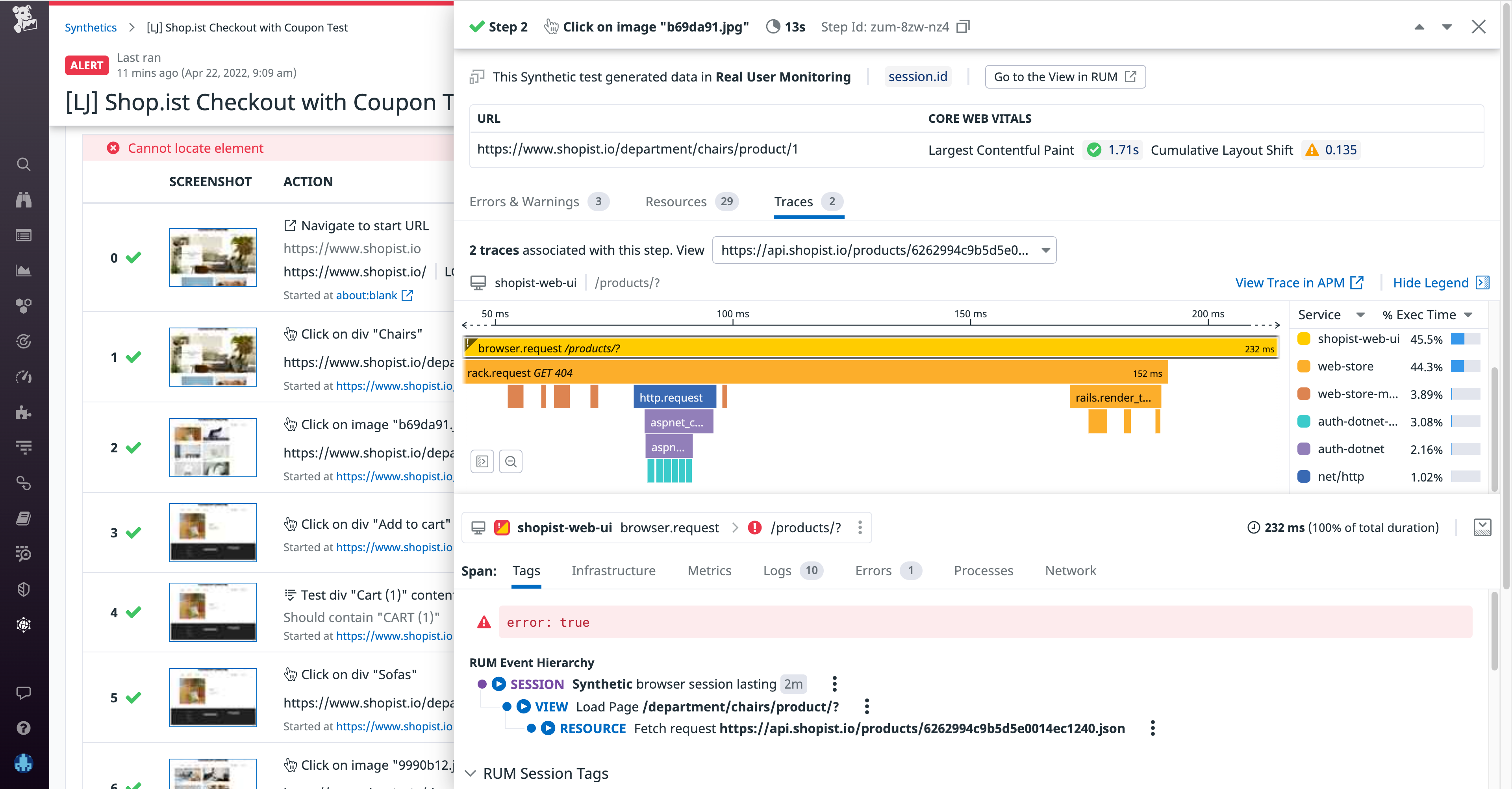 Troubleshoot failing tests with Datadog Synthetic Monitoring