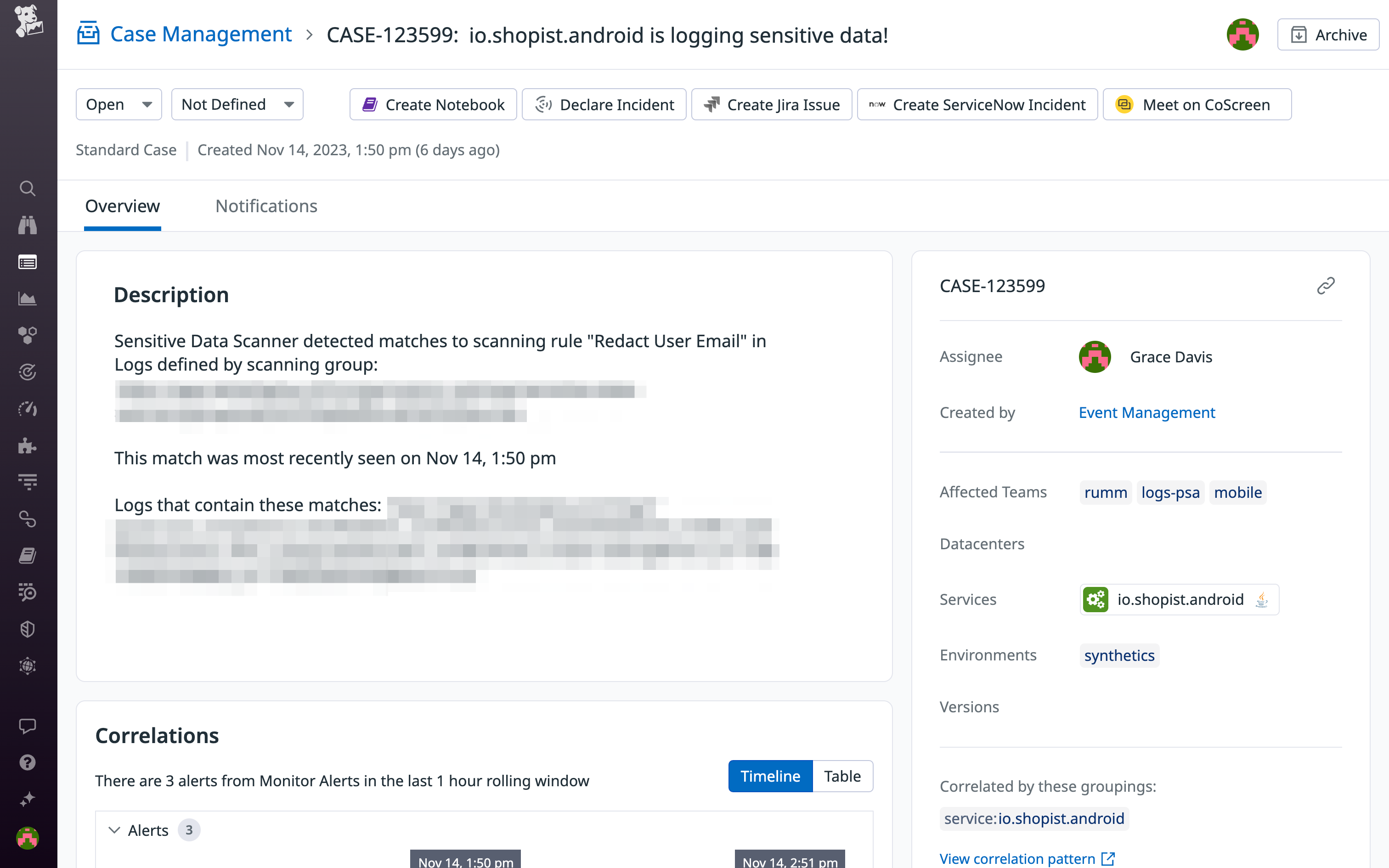 Sensitive Data Scanner is closely integrated with Case Management, so you can easily manage a coordinated response to all of your sensitive data issues.