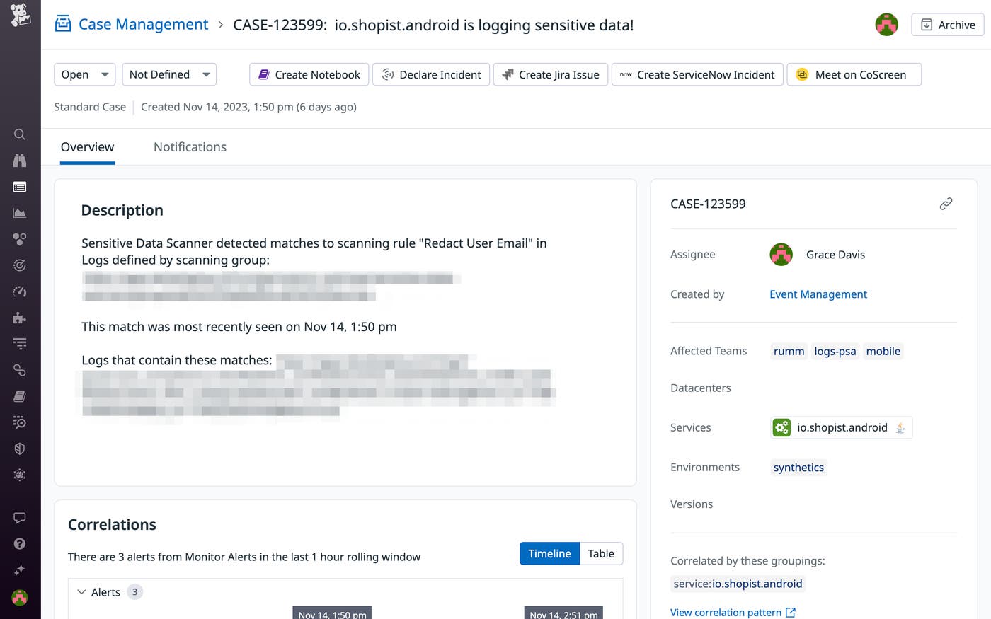 Sensitive Data Scanner is closely integrated with Case Management, so you can easily manage a coordinated response to all of your sensitive data issues. Sensitive Data Scanner is closely integrated with Case Management, so you can easily manage a coordinated response to all of your sensitive data issues.