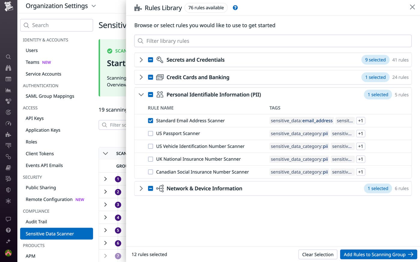 Datadog’s library of predefined rules for Sensitive Data Scanner. Datadog’s library of predefined rules for Sensitive Data Scanner.
