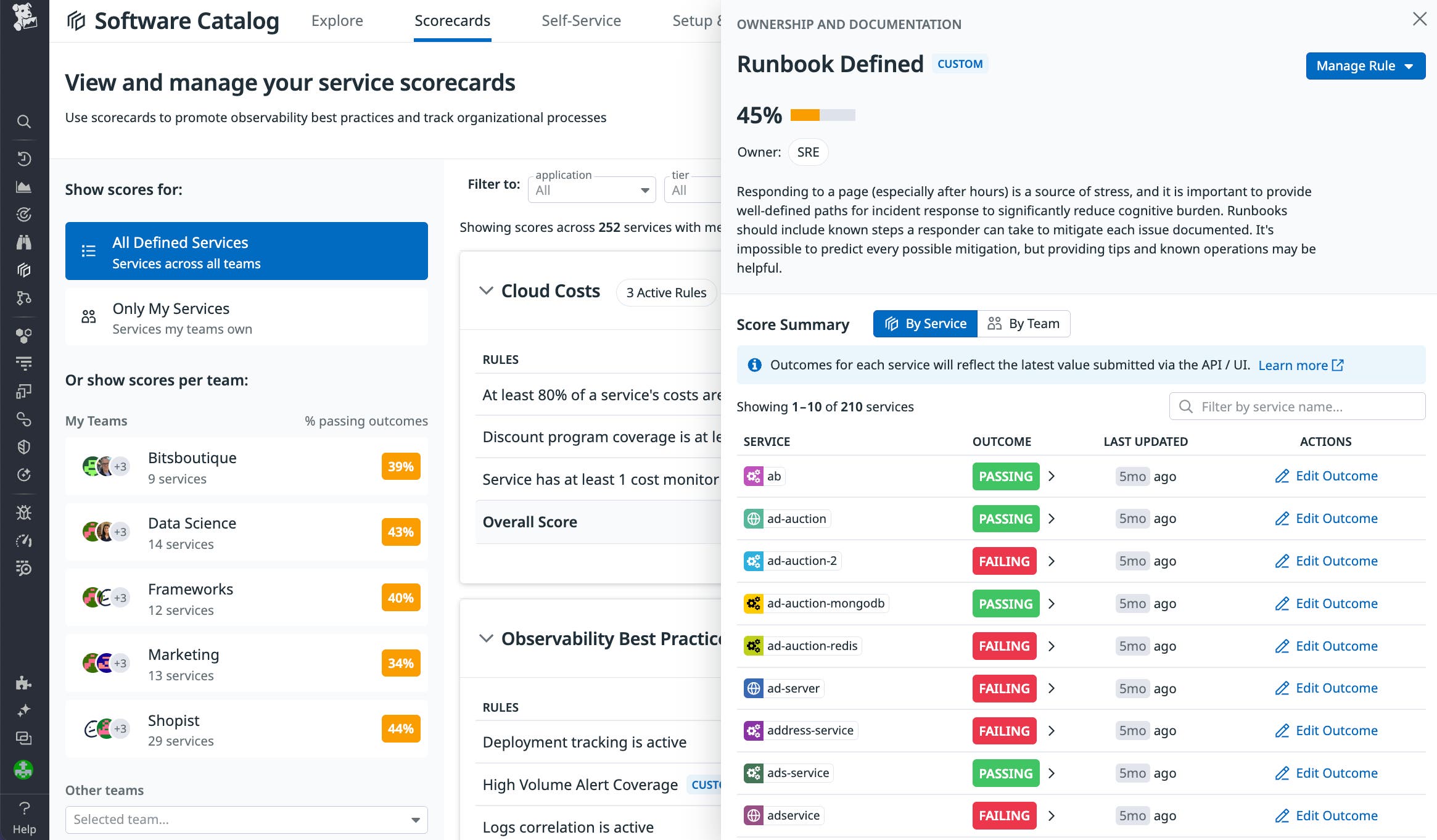 Detailed Scorecard rule descriptions help service owners implement and understand established best practices Detailed Scorecard rule descriptions help service owners implement and understand established best practices