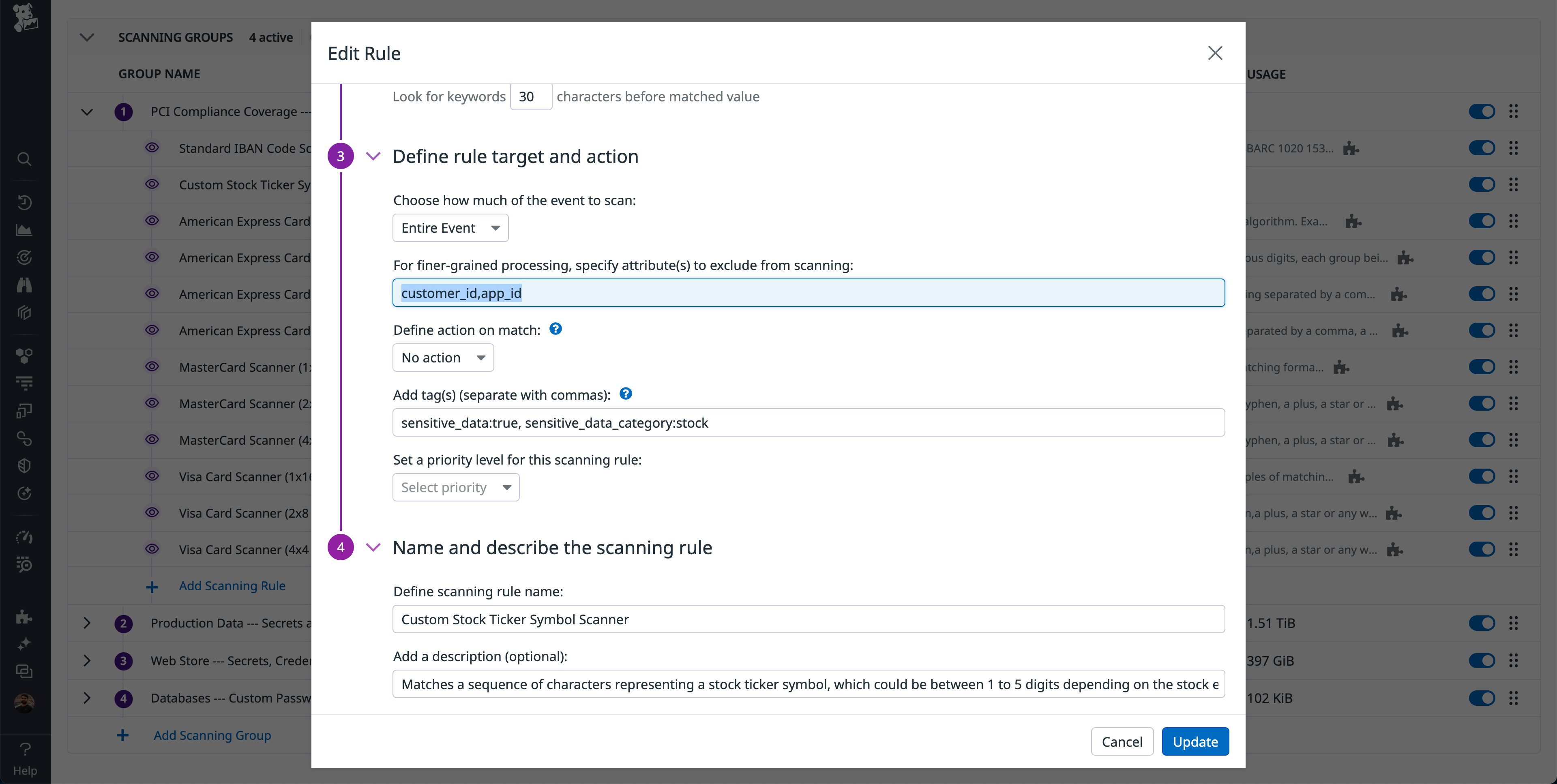 Using rule targeting to exclude certain attributes from scanning.