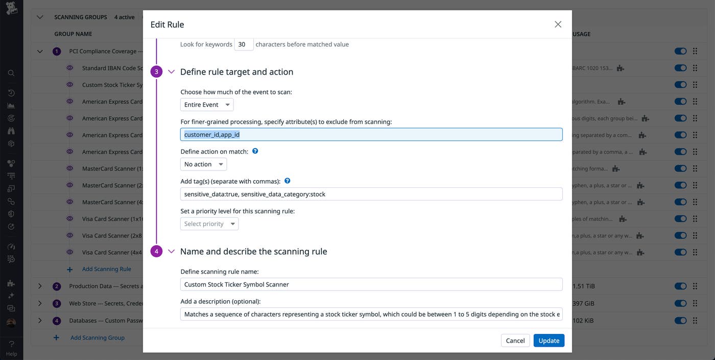 Using rule targeting to exclude certain attributes from scanning. Using rule targeting to exclude certain attributes from scanning.