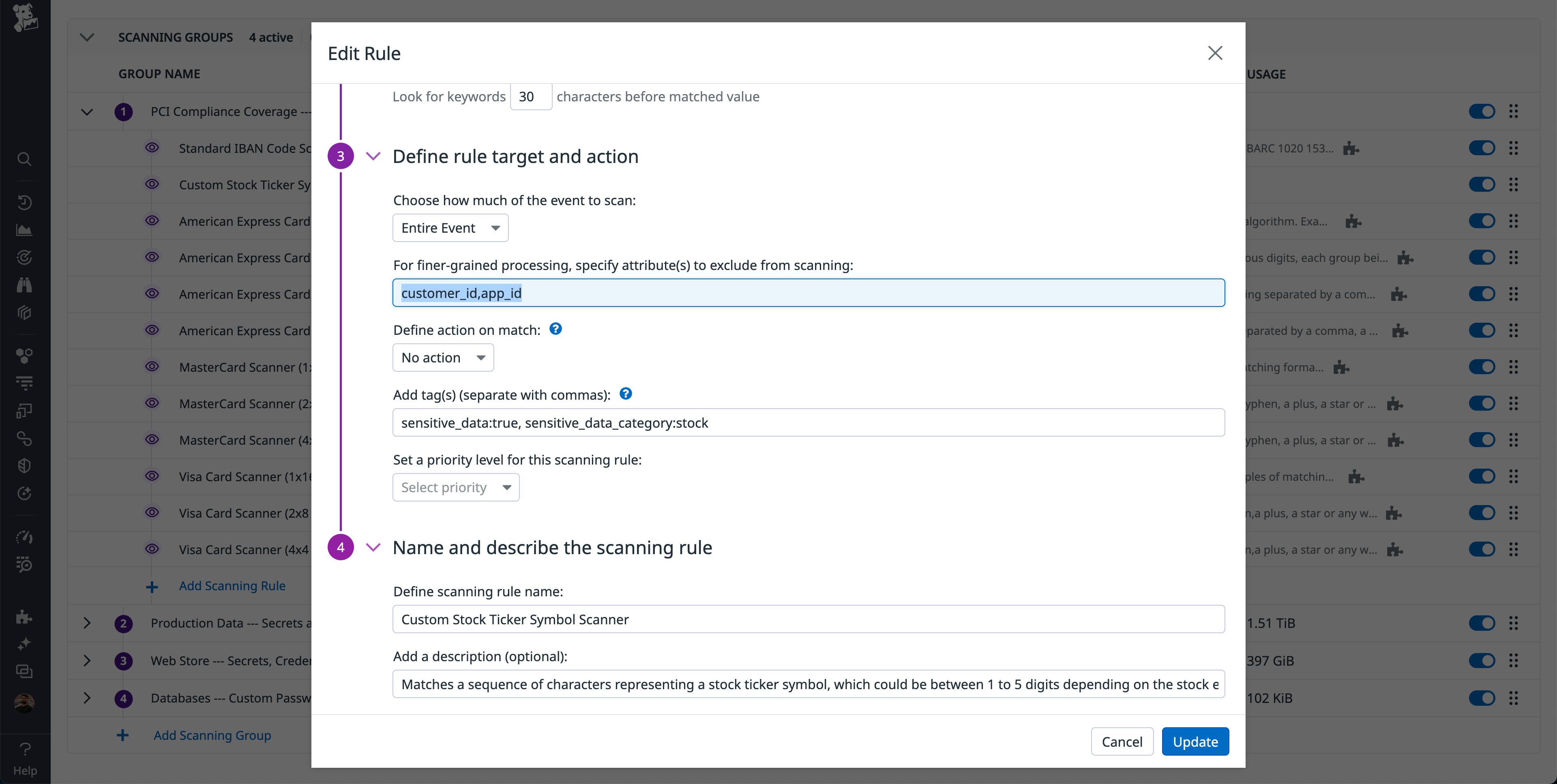 Using rule targeting to exclude certain attributes from scanning. Using rule targeting to exclude certain attributes from scanning.