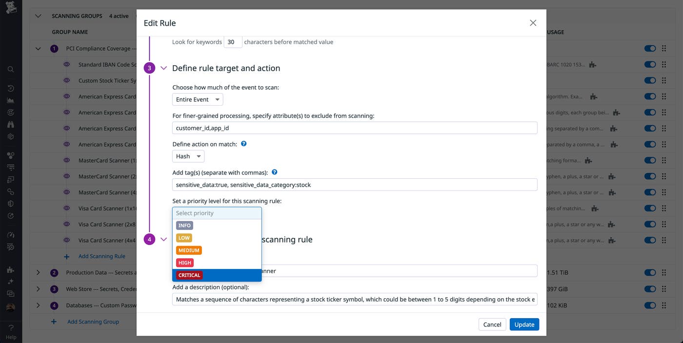 Setting a priority level for a rule. Setting a priority level for a rule.