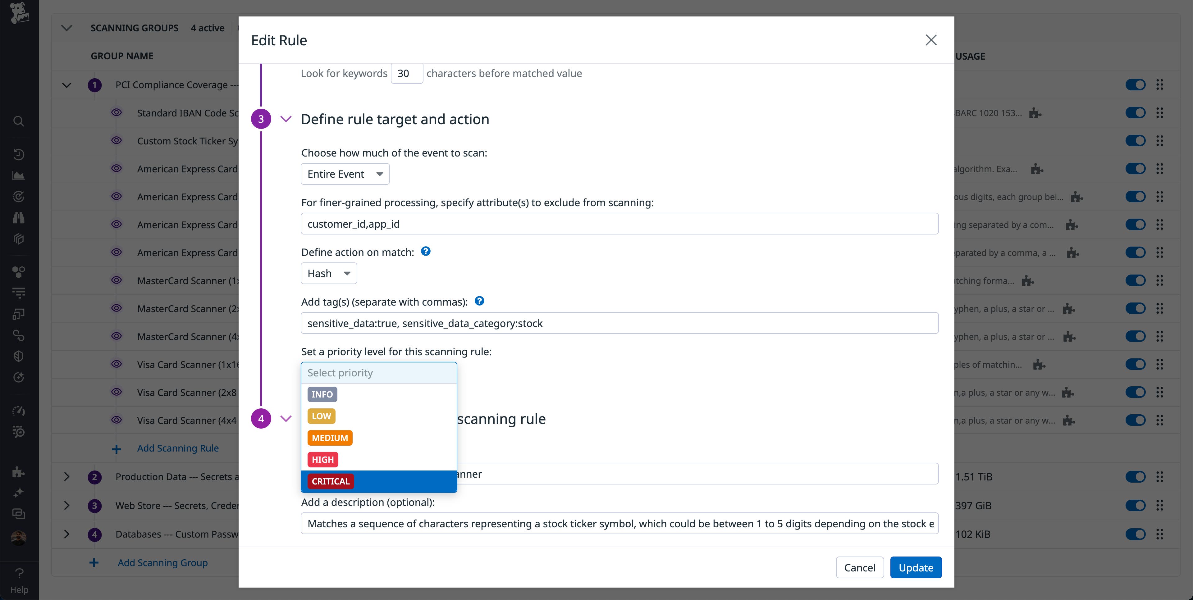 Setting a priority level for a rule. Setting a priority level for a rule.