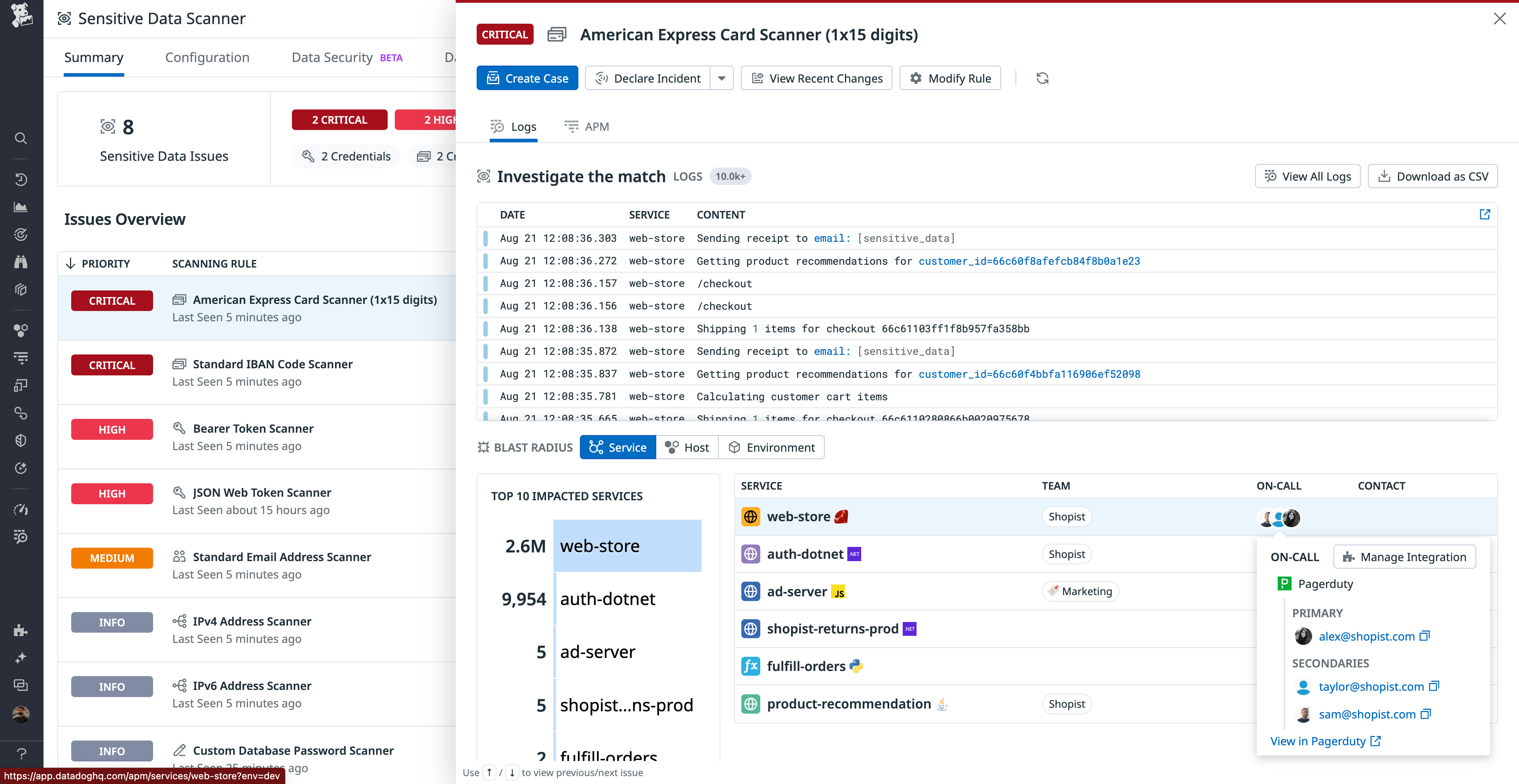 The details page about a particular match, which enable you to take action to address it.