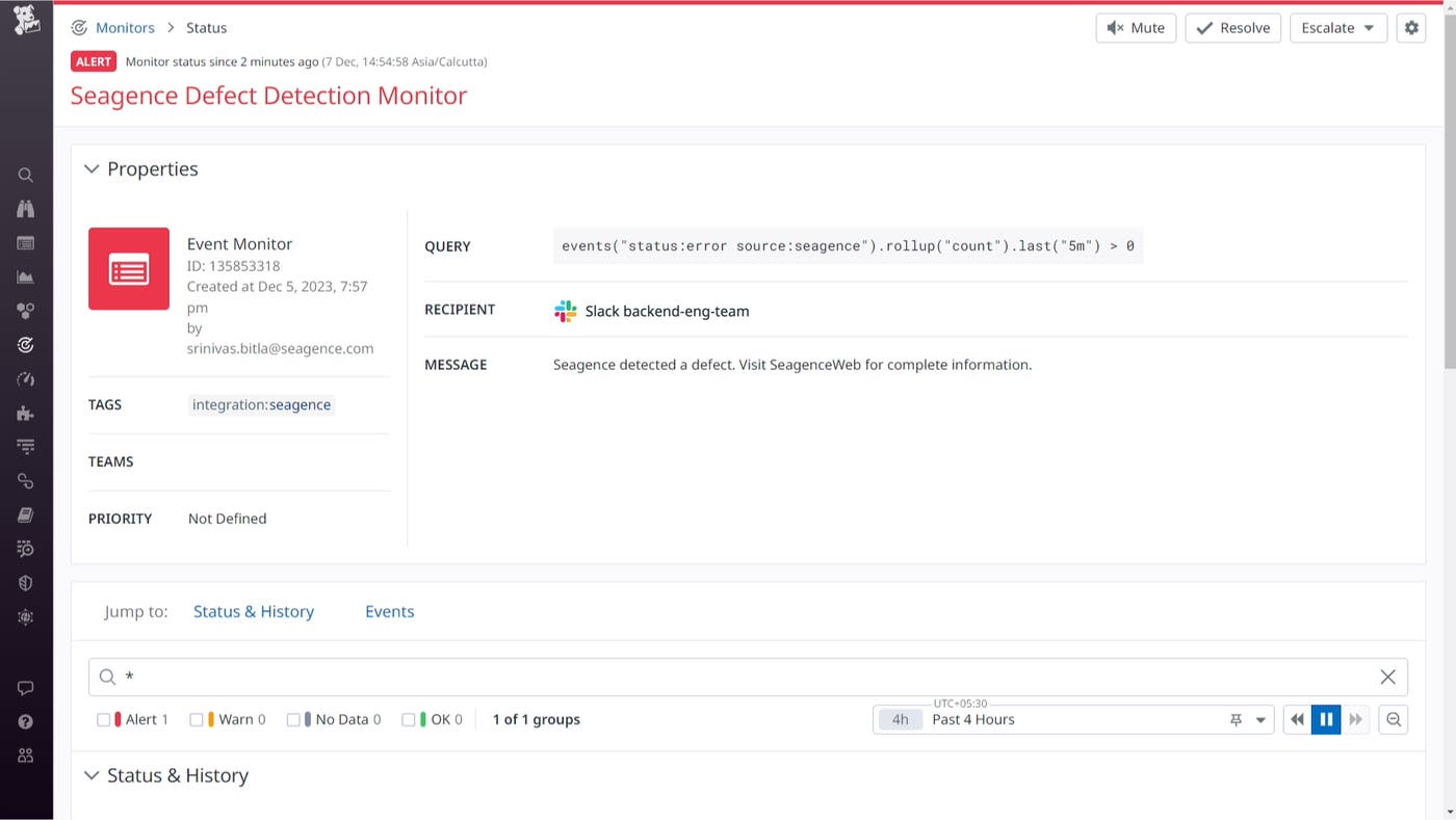 The Seagence integration includes an out-of-the-box monitor that can automatically notify you about Seagence's findings in real time. The Seagence integration includes an out-of-the-box monitor that can automatically notify you about Seagence's findings in real time.