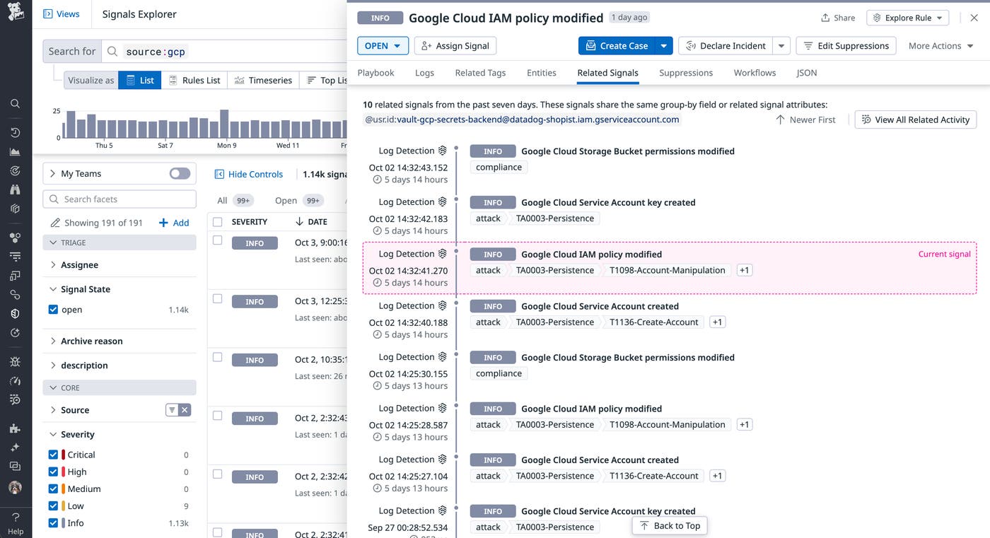 Datadog Cloud SIEM GCP signal Datadog Cloud SIEM GCP signal