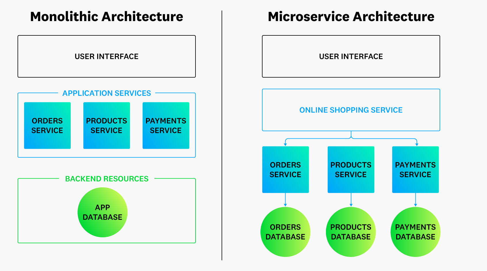 Monolithic versus microservice architecture