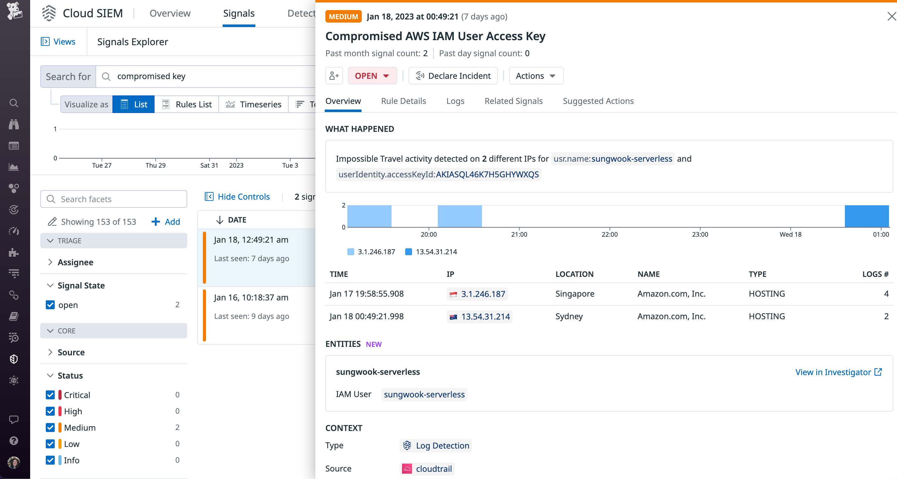 Impossible travel Security Signal