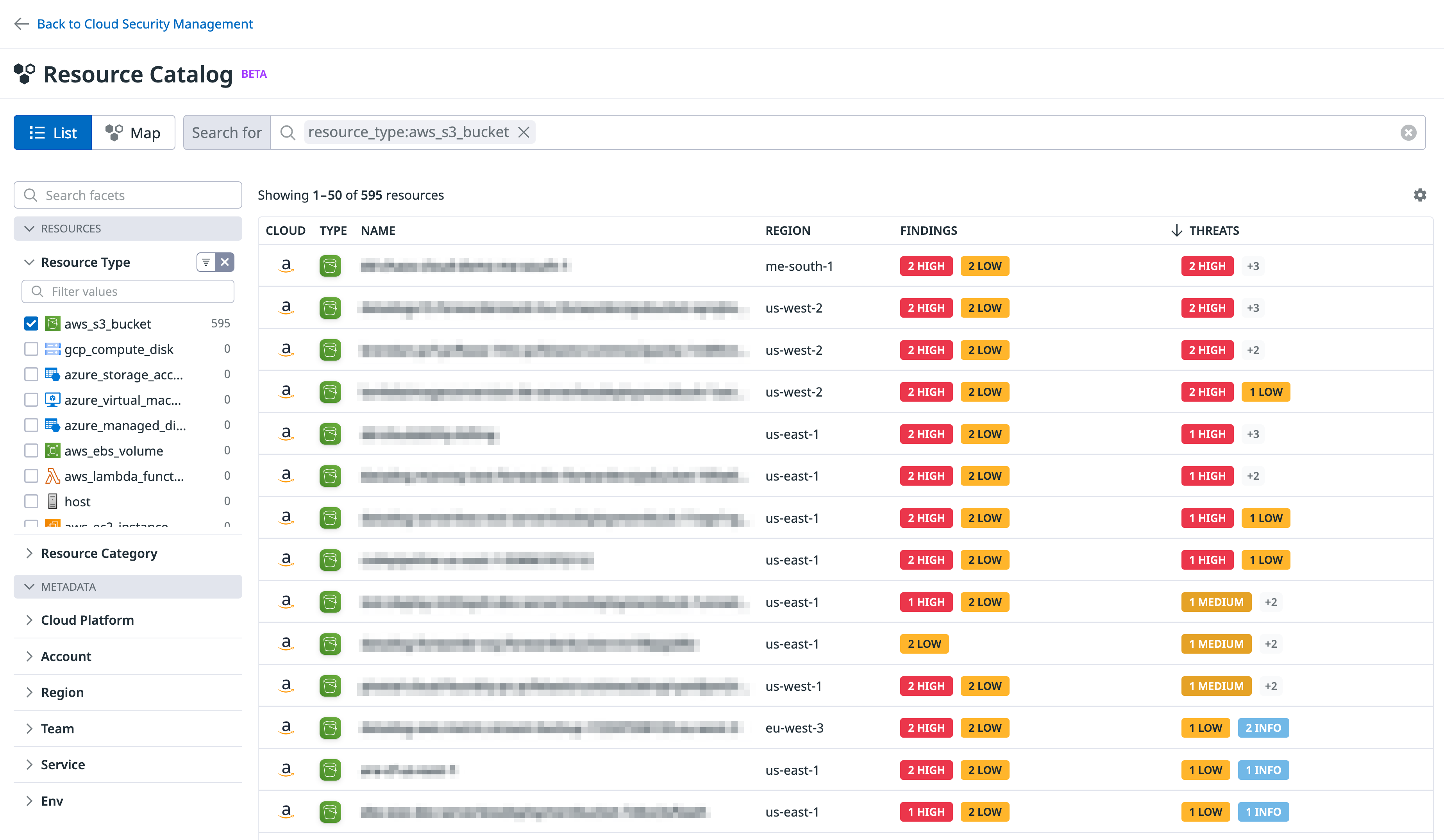 Review security risks for a particular resource with the Resource Catalog