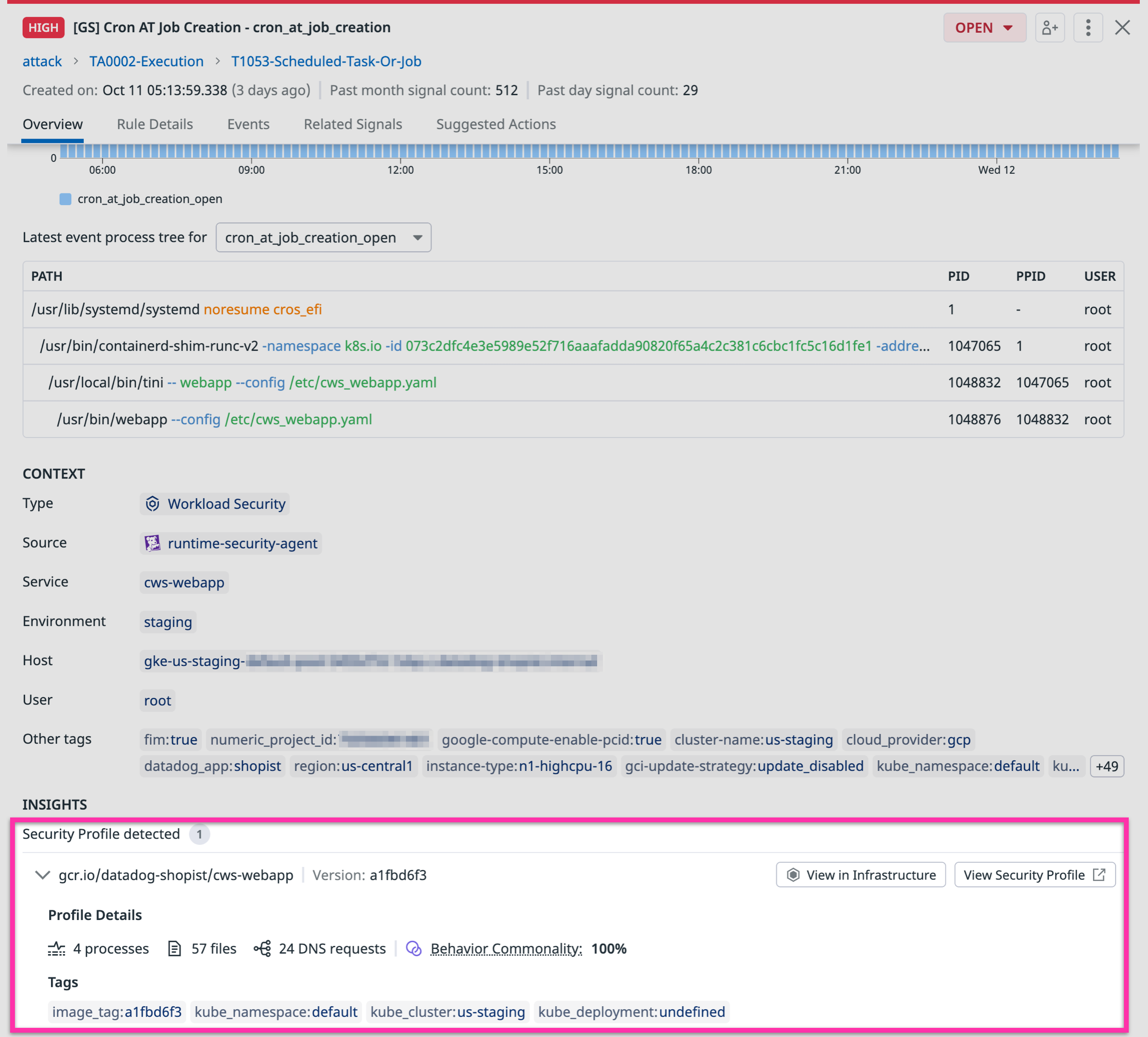 Review a Security Profile directly within a signal
