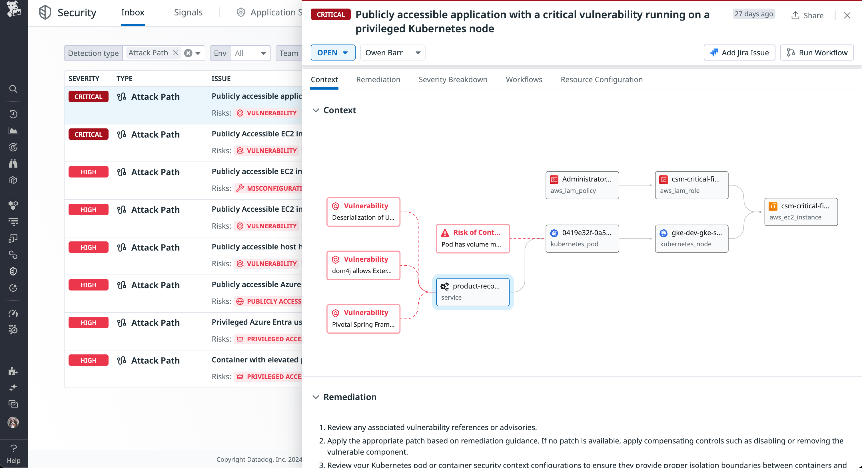 Datadog Security Inbox provides insights into the attack path