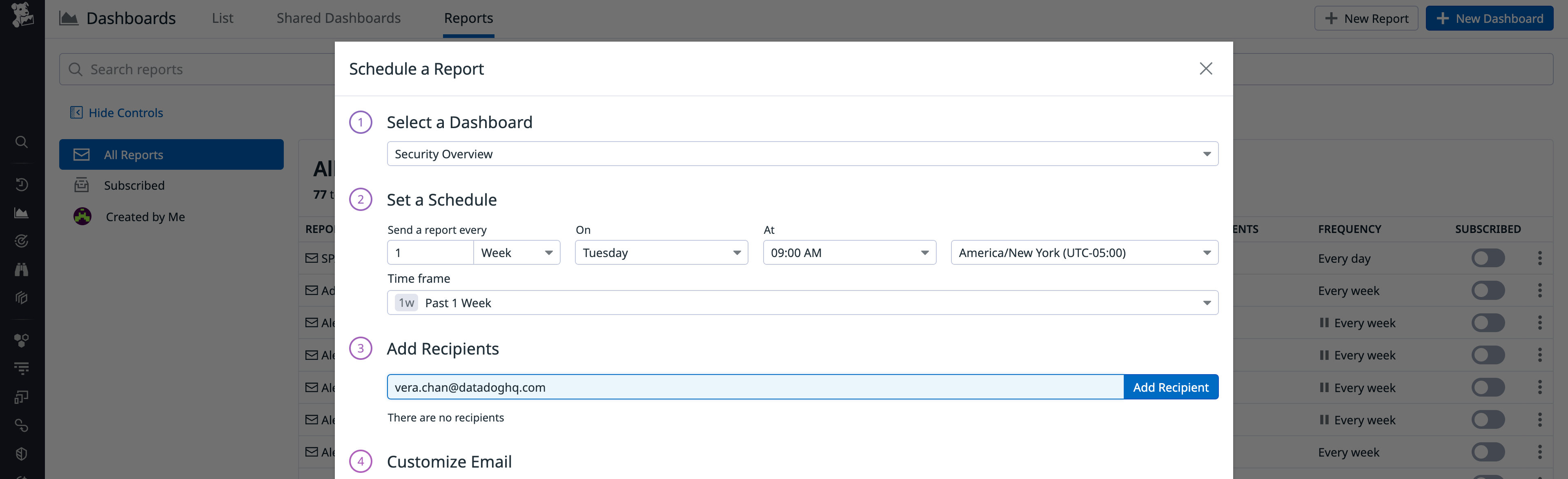 Schedule reports and add recipients