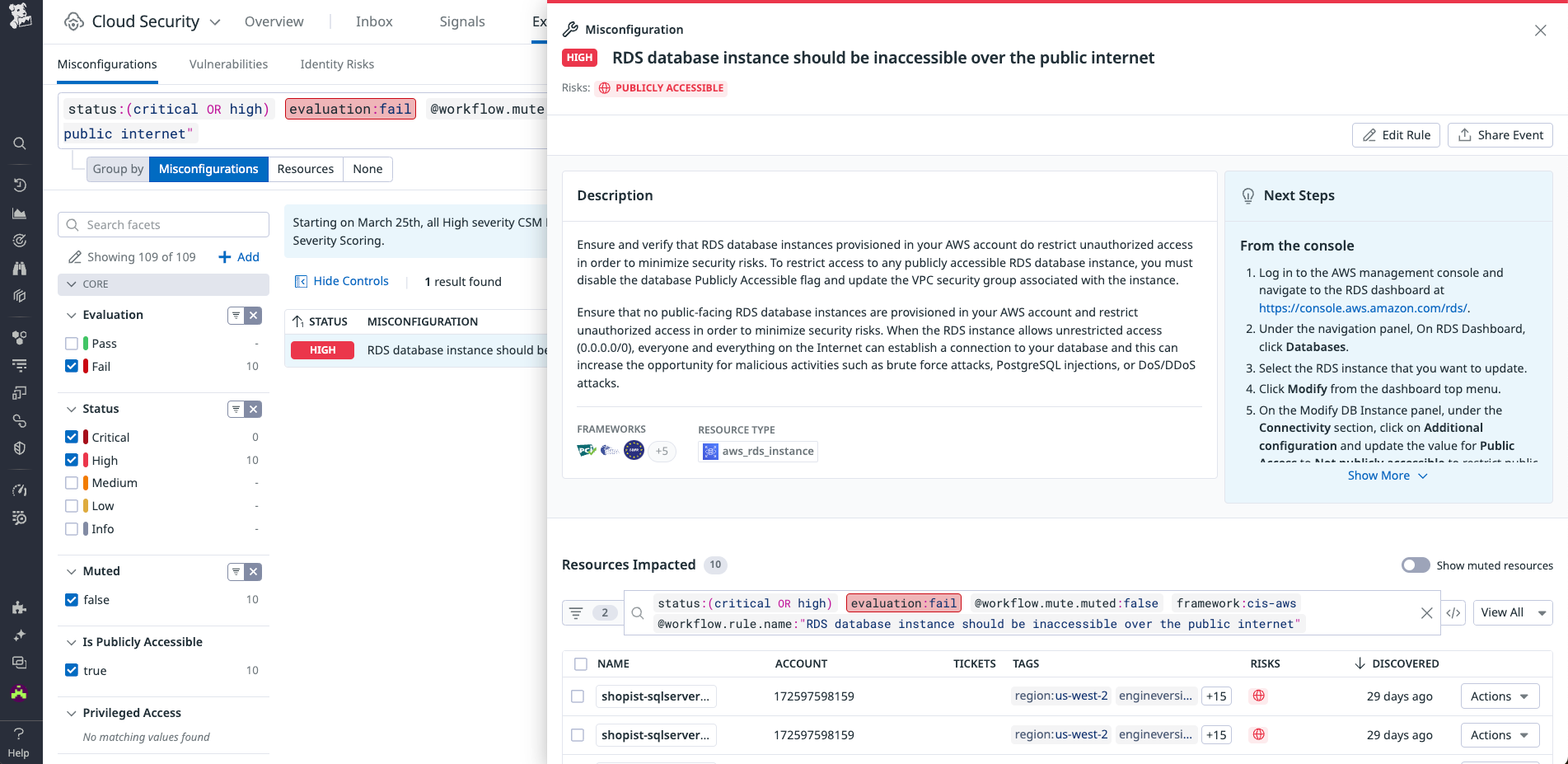 Get details on a misconfigured resource in Cloud Security