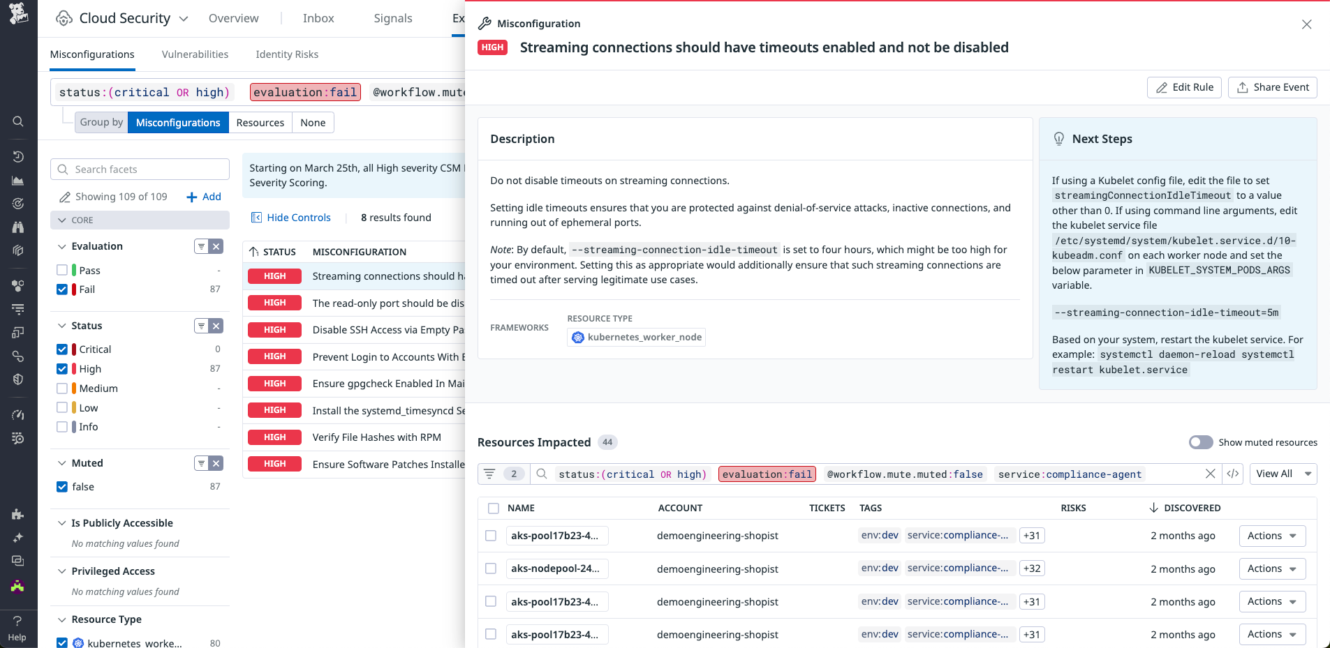 A misconfiguration finding in Cloud Security, with remediation instructions