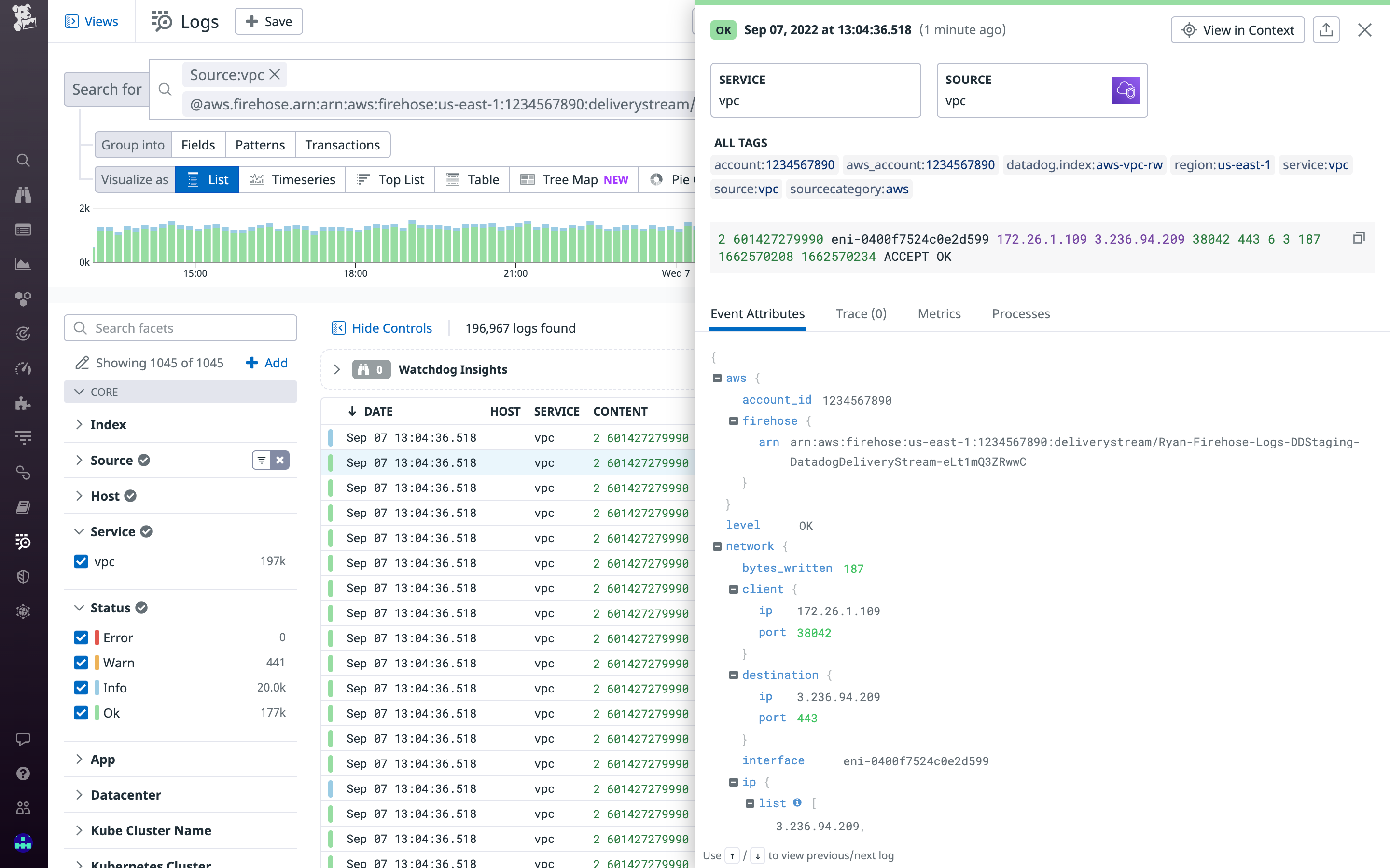 Datadog parses and enriches VPC Flow Logs