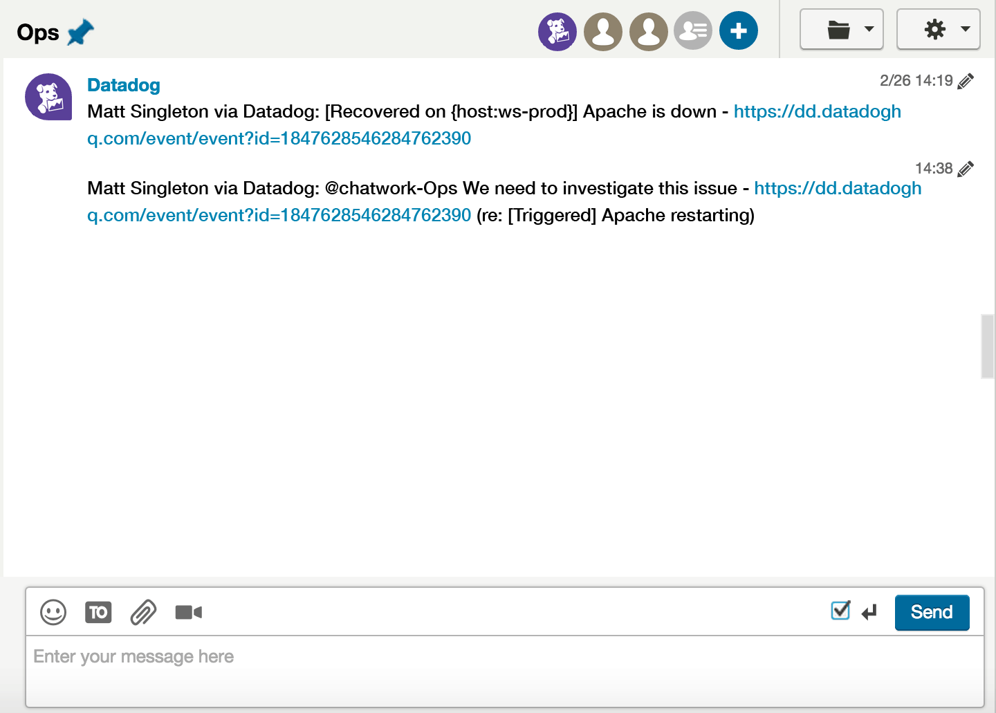 Send Datadog alerts and events to ChatWork