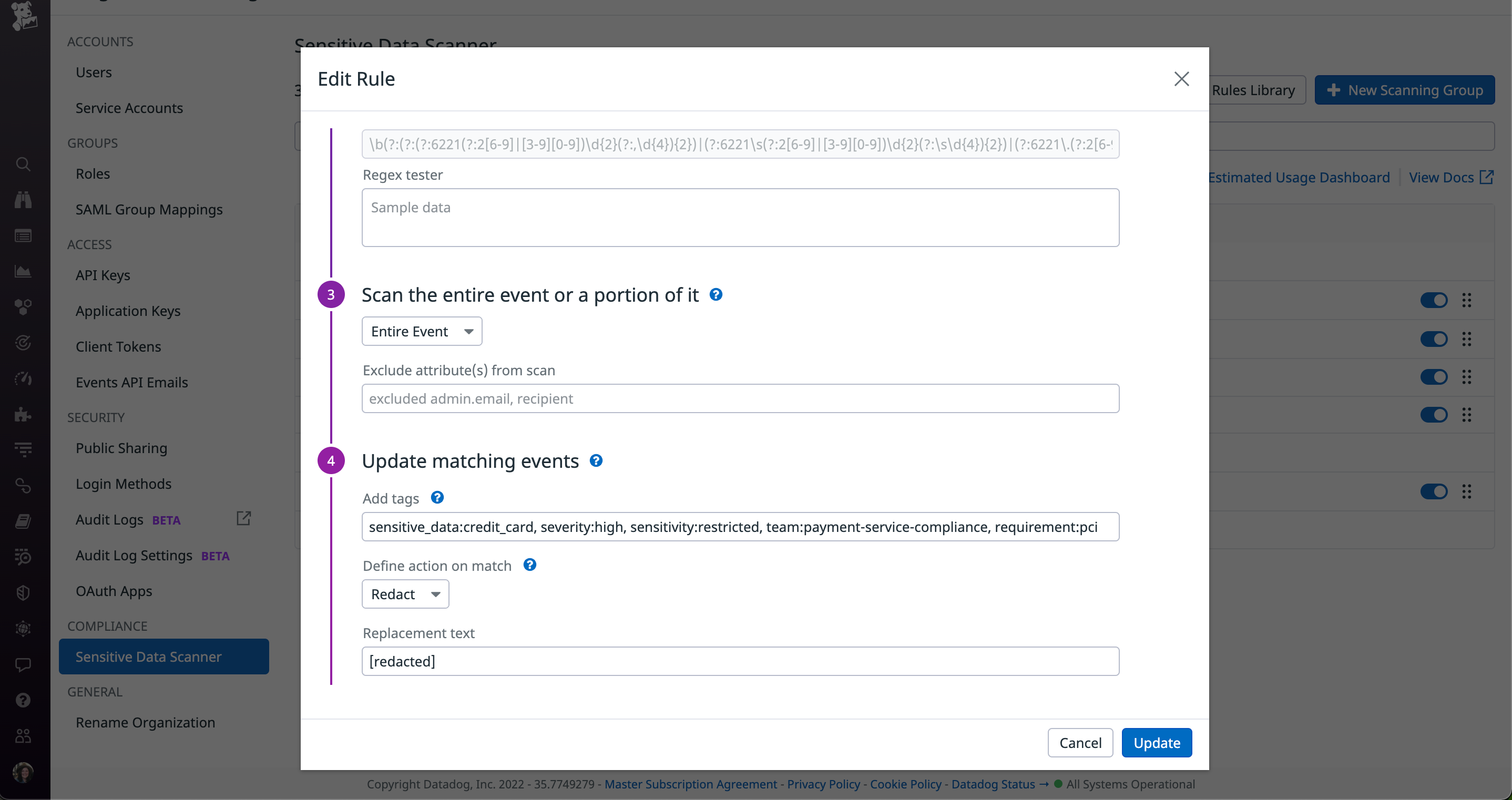 Example data scanner rule