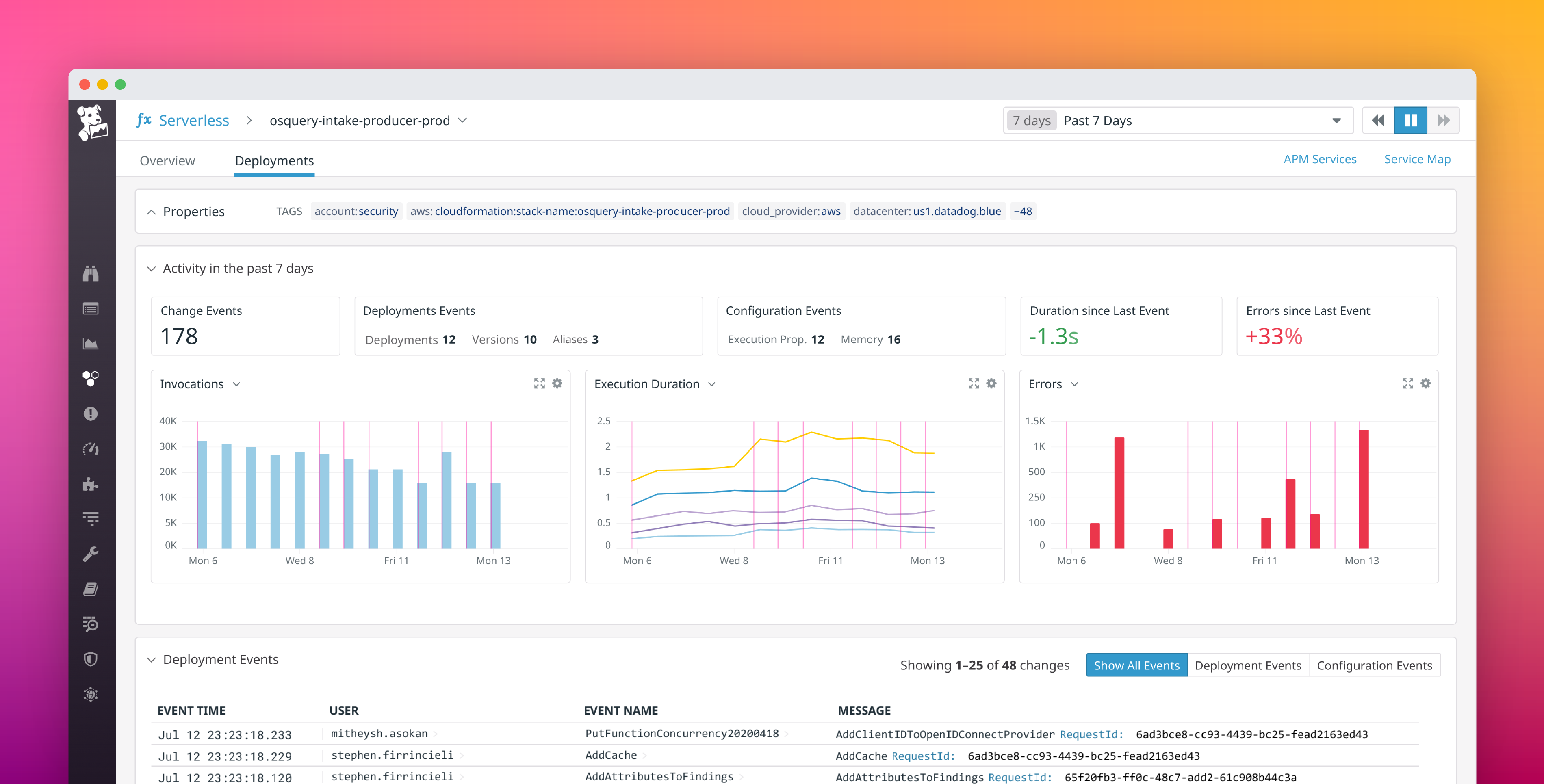 Monitor serverless configuration changes with Datadog Deployment Tracking
