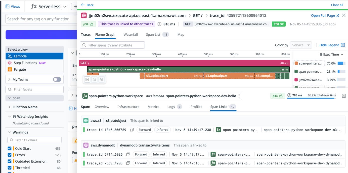 Span Auto-linking detects related upstream and downstream events Span Auto-linking detects related upstream and downstream events