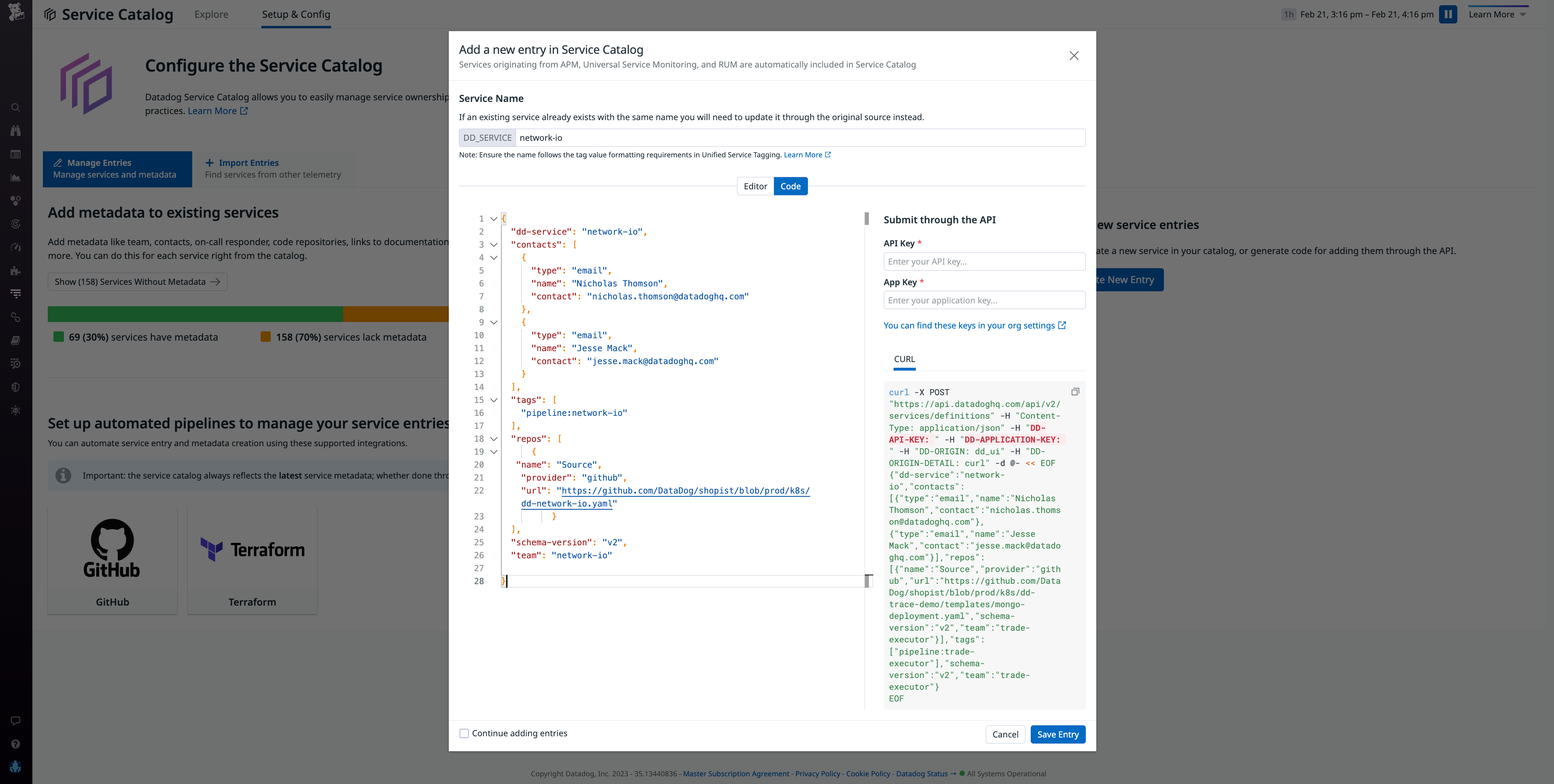 Create a JSON template for new services